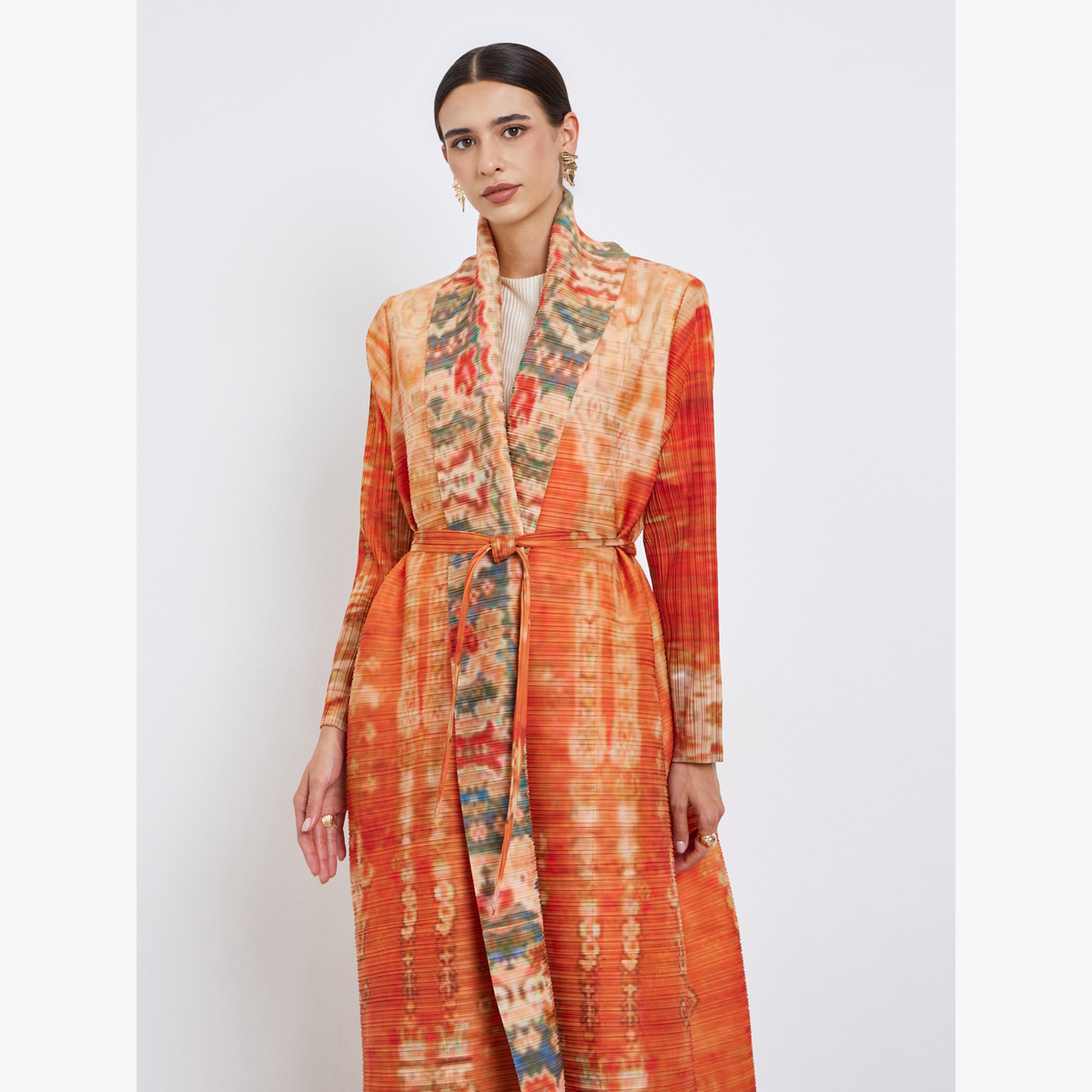 Take Two All-Over Printed Textured Pleated Long Sleeve Abaya-women-arabicclothing-abayas-image-3