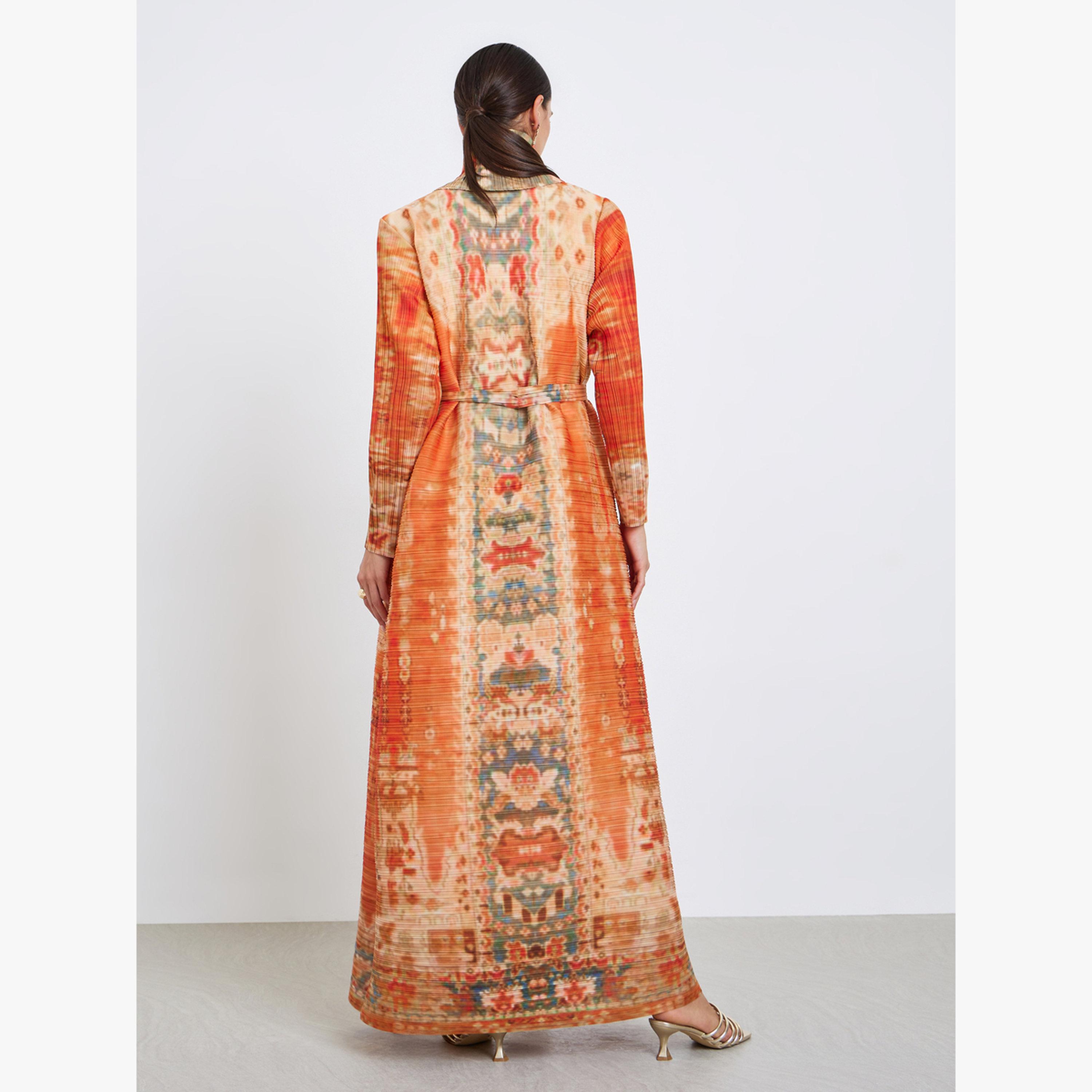 Take Two All-Over Printed Textured Pleated Long Sleeve Abaya-women-arabicclothing-abayas-image-5
