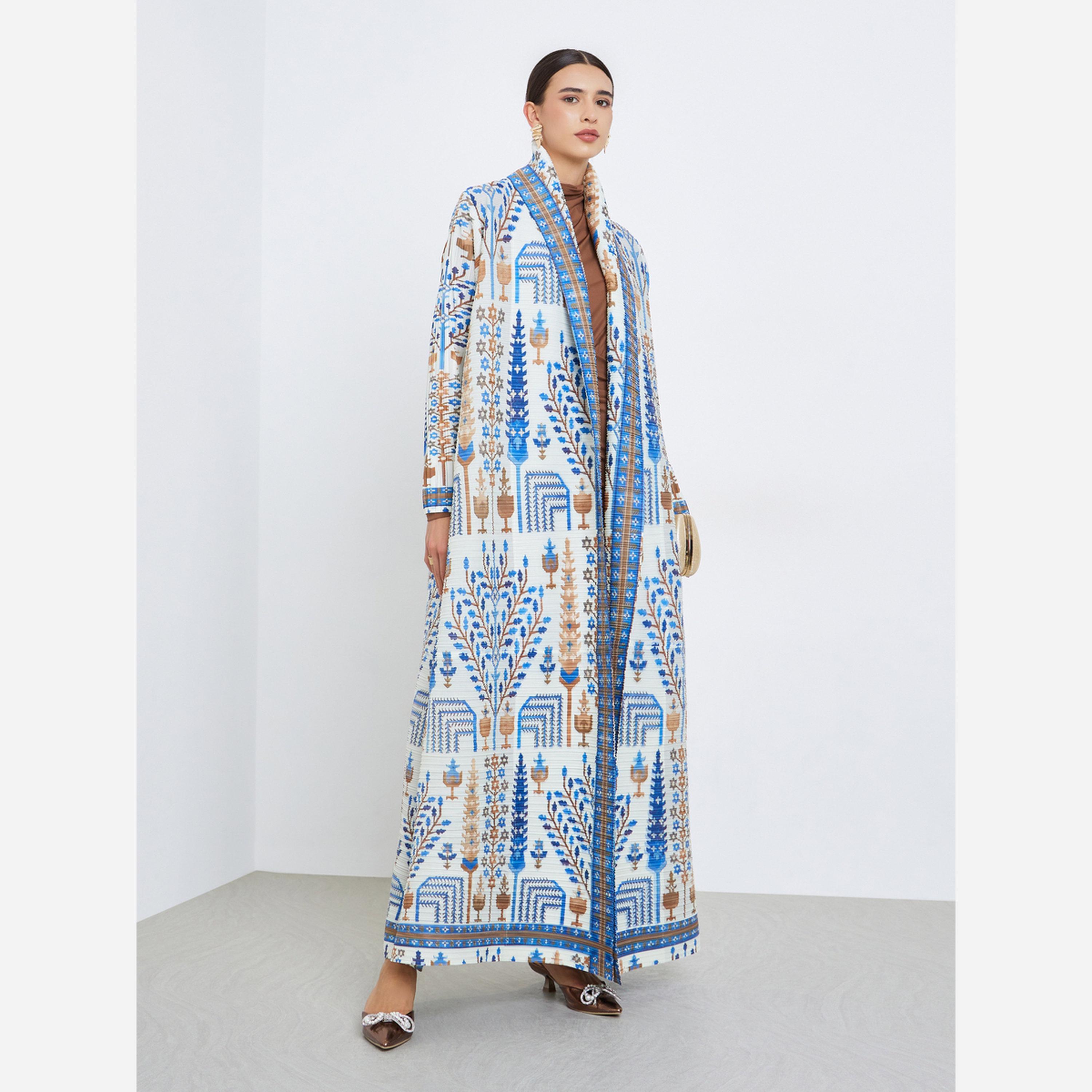 Take Two All-Over Printed Textured Pleated Long Sleeve Abaya-women-arabicclothing-abayas-image-1