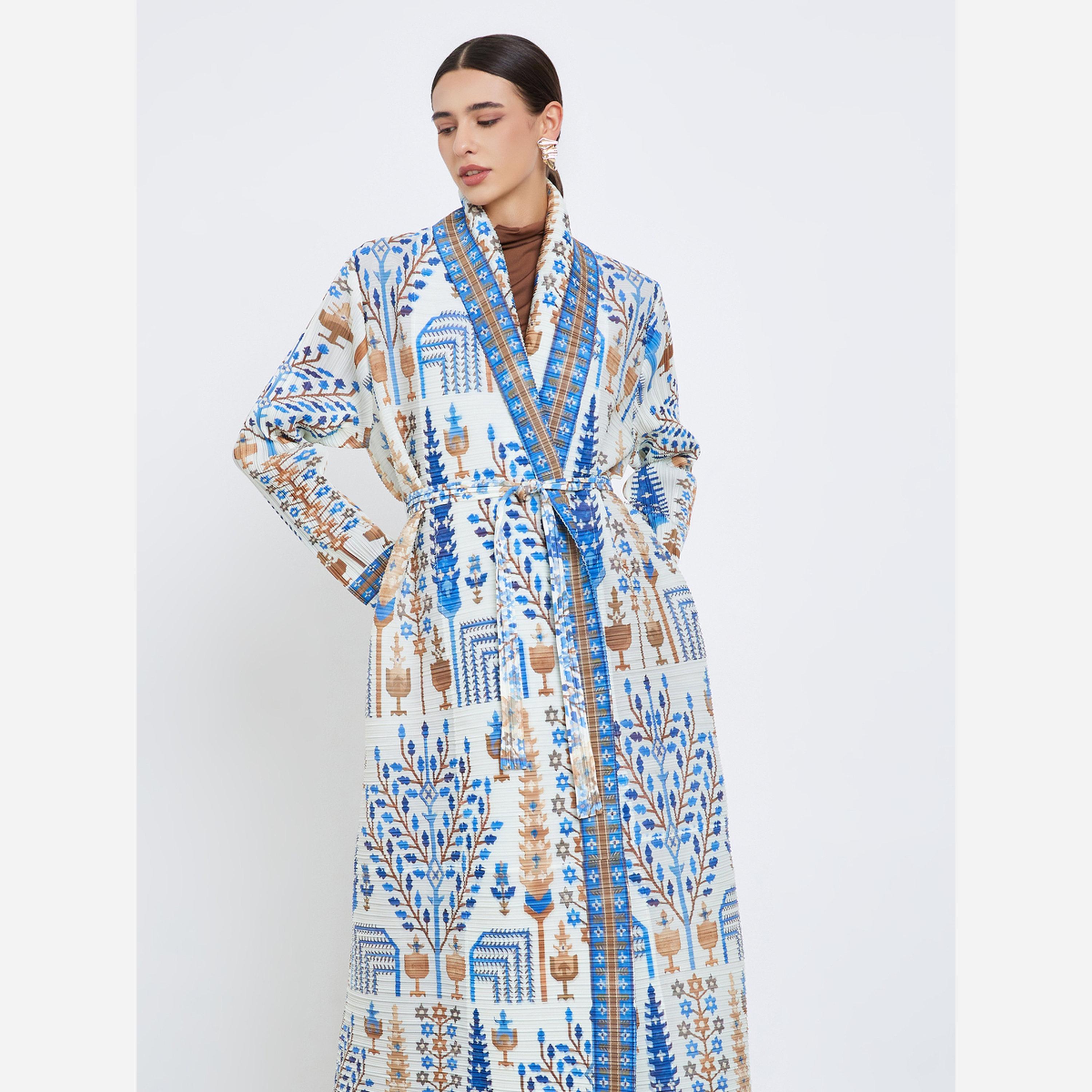 تيك تو - عباية أكمام طويلة طبعة بالكامل ومزخرفة ومكشكشة-women-arabicclothing-abayas-image-2