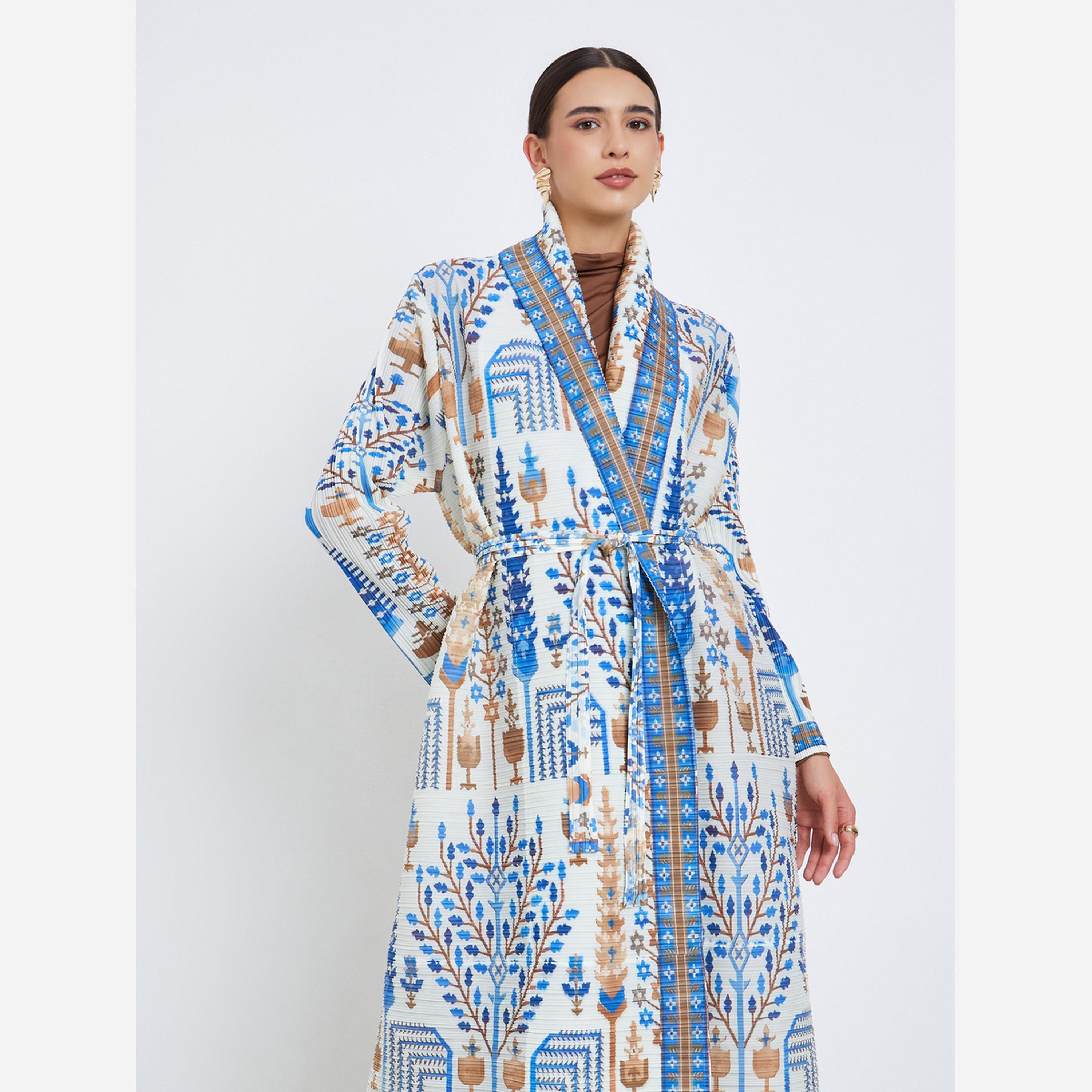 Take Two All-Over Printed Textured Pleated Long Sleeve Abaya-women-arabicclothing-abayas-image-3