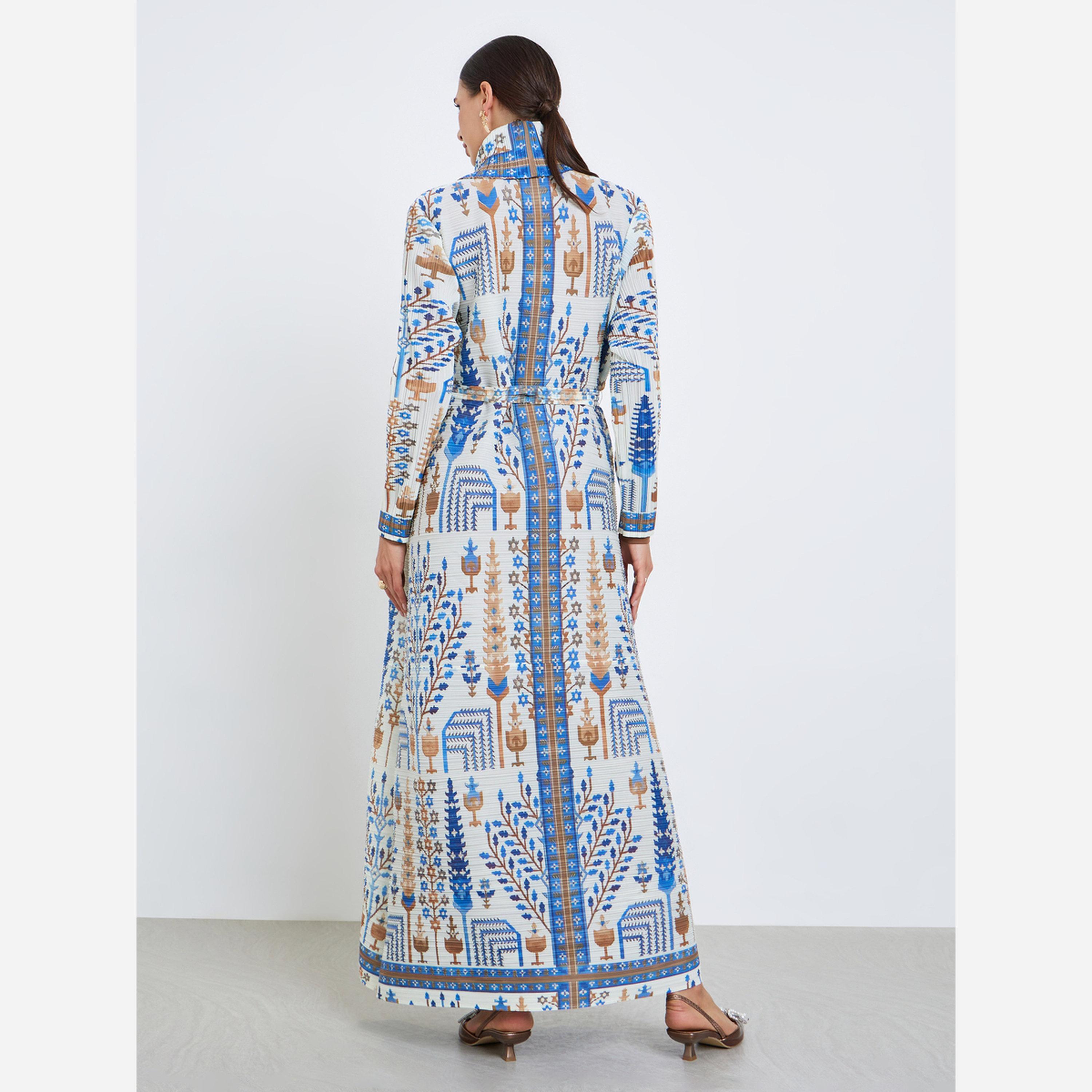 تيك تو - عباية أكمام طويلة طبعة بالكامل ومزخرفة ومكشكشة-women-arabicclothing-abayas-image-4