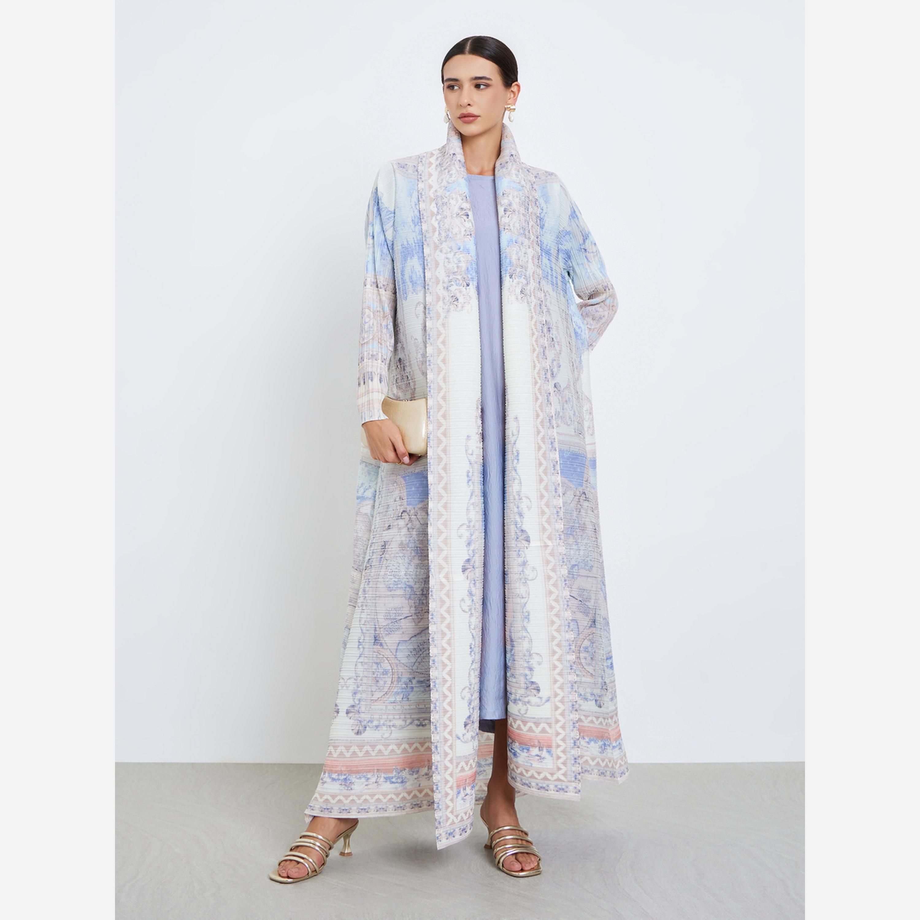 Take Two All-Over Printed Textured Pleated Long Sleeve Abaya-women-arabicclothing-abayas-image-1