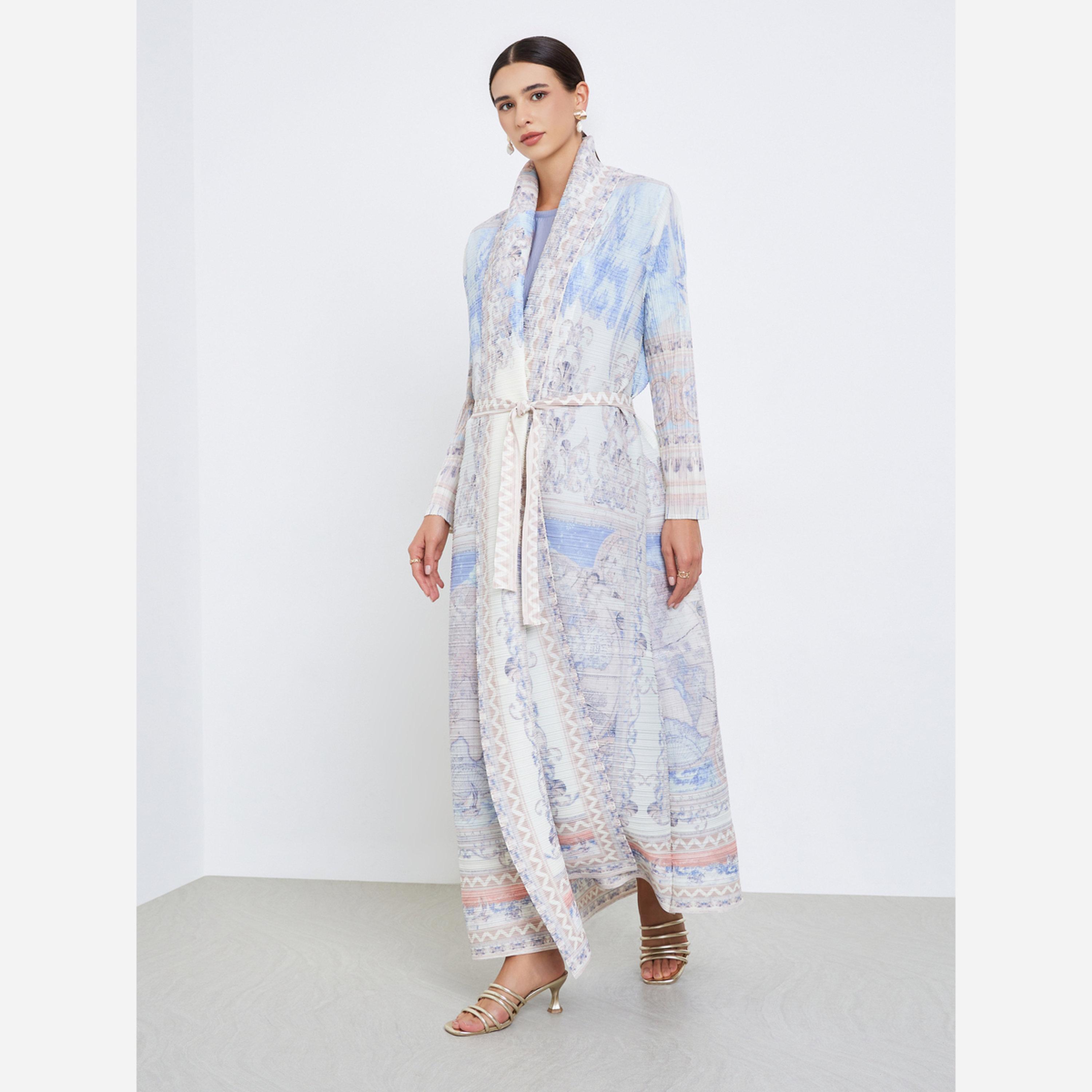 Take Two All-Over Printed Textured Pleated Long Sleeve Abaya-women-arabicclothing-abayas-image-2