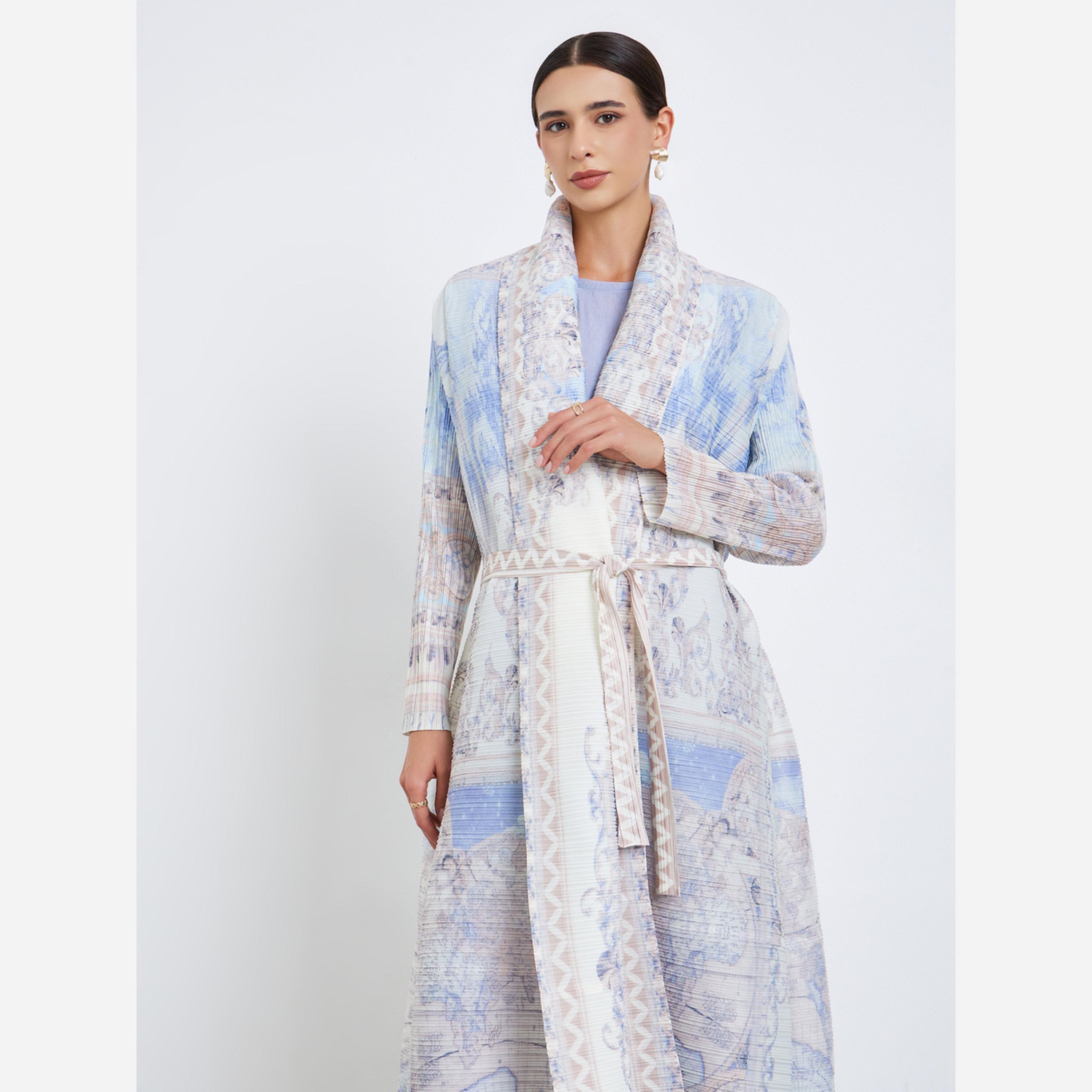 تيك تو - عباية أكمام طويلة طبعة بالكامل ومزخرفة ومكشكشة-women-arabicclothing-abayas-image-3