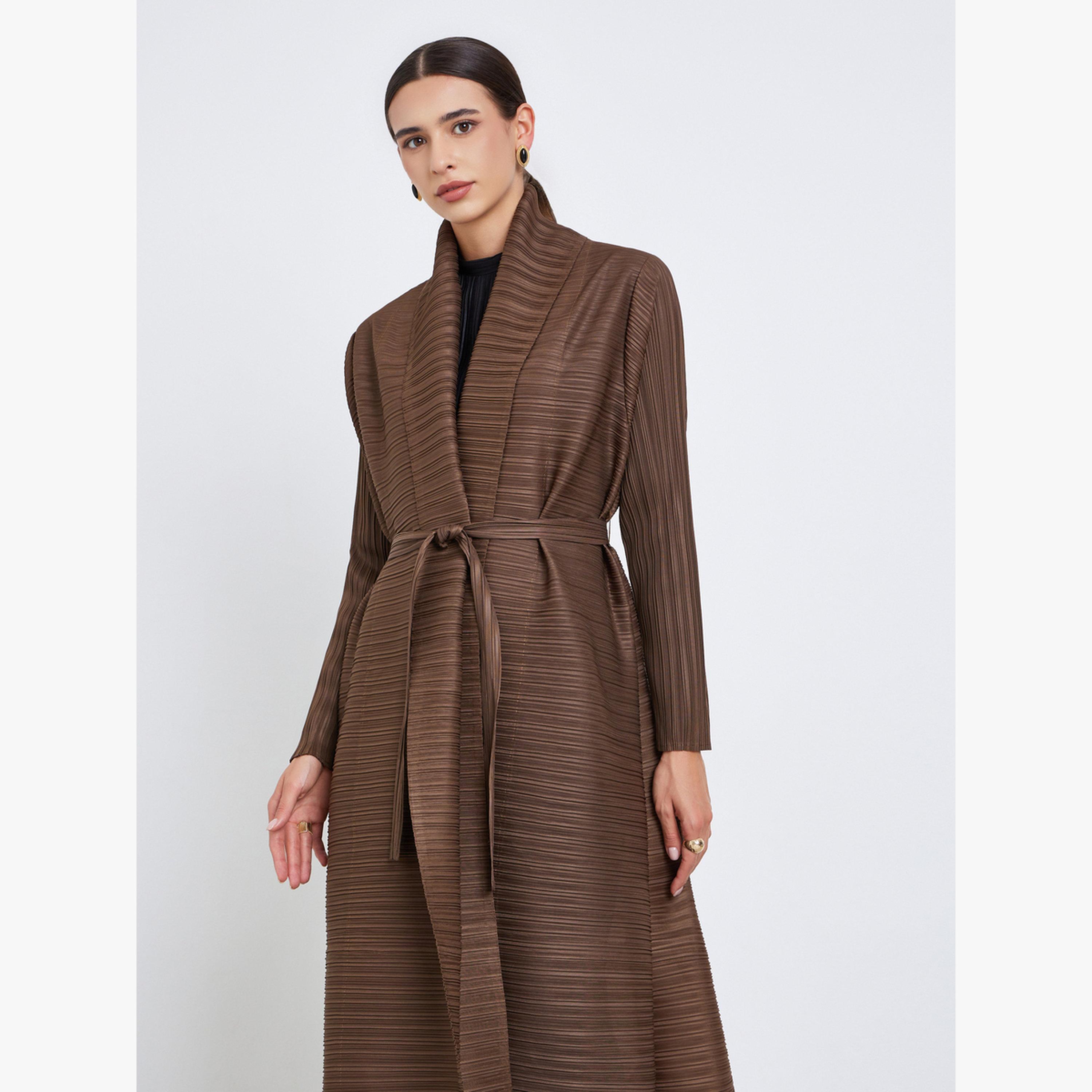 عباية سادة محبوكة بكسرات وأكمام طويلة-women-arabicclothing-abayas-image-3
