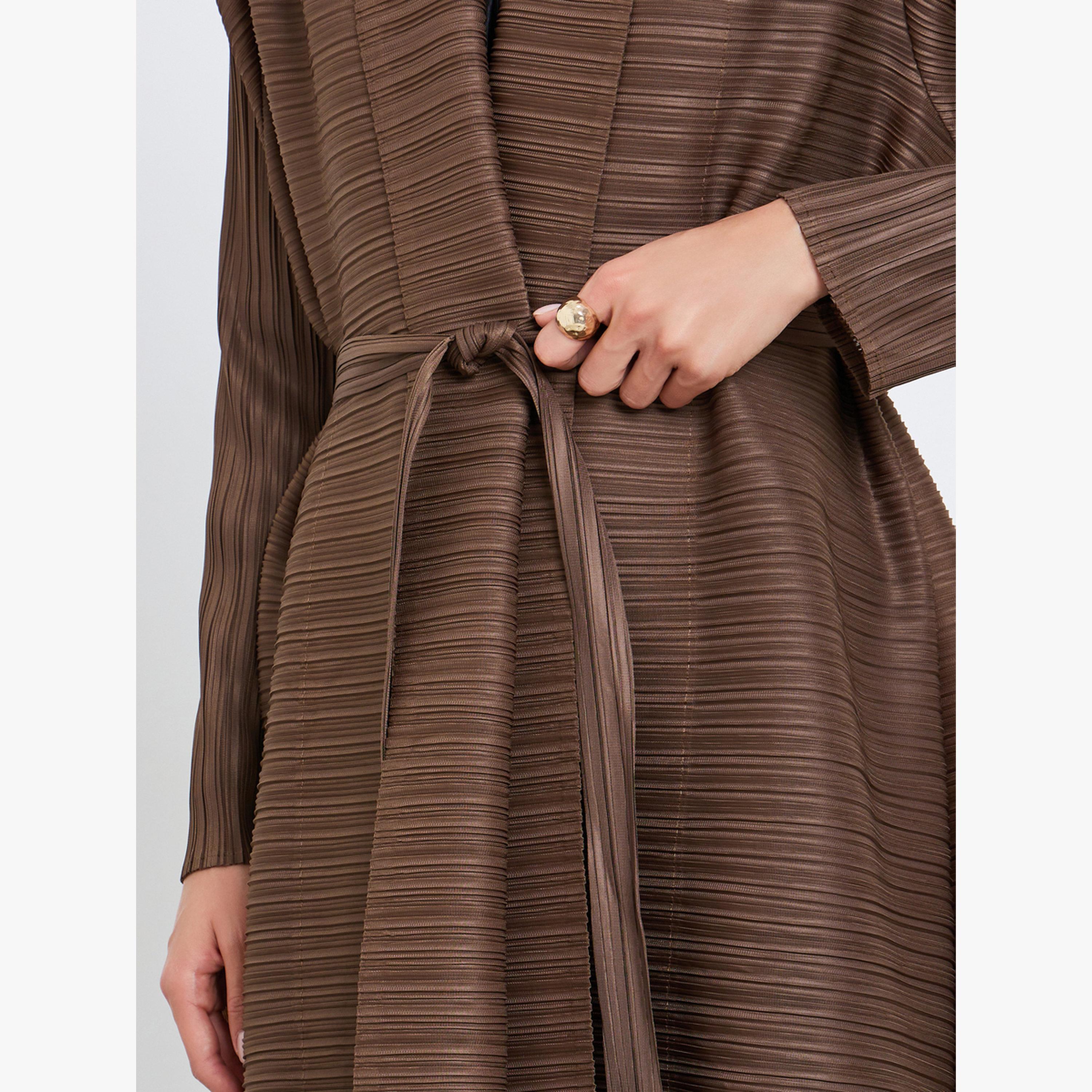 Take Two Solid Textured Pleated Long Sleeve Abaya-women-arabicclothing-abayas-image-4