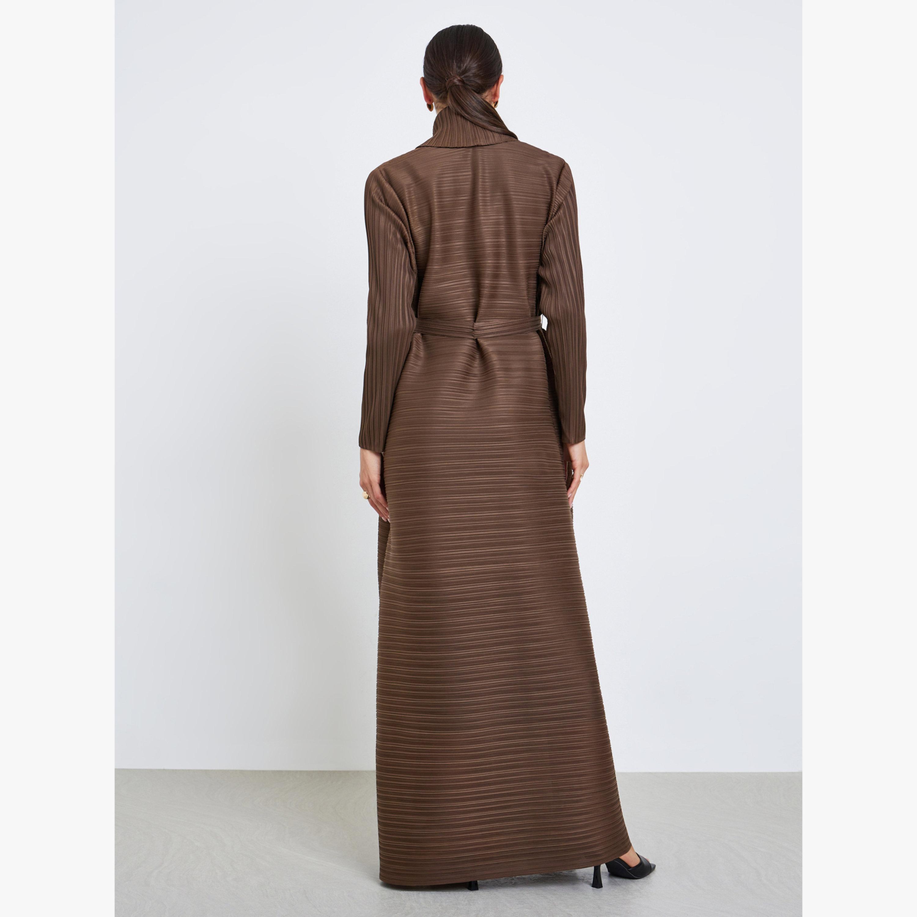 عباية سادة محبوكة بكسرات وأكمام طويلة-women-arabicclothing-abayas-image-5