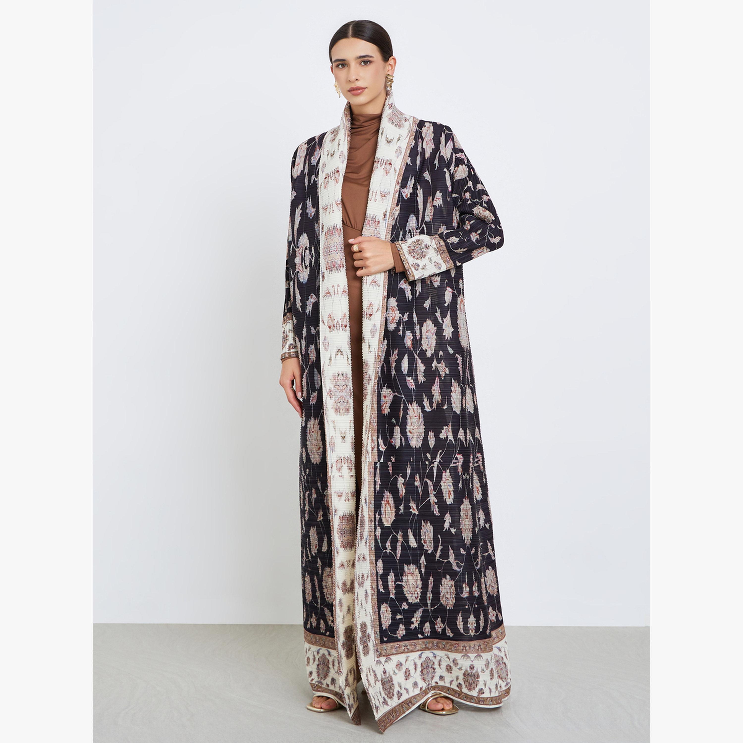 Take Two All-Over Printed Textured Pleated Long Sleeve Abaya-women-arabicclothing-abayas-image-1