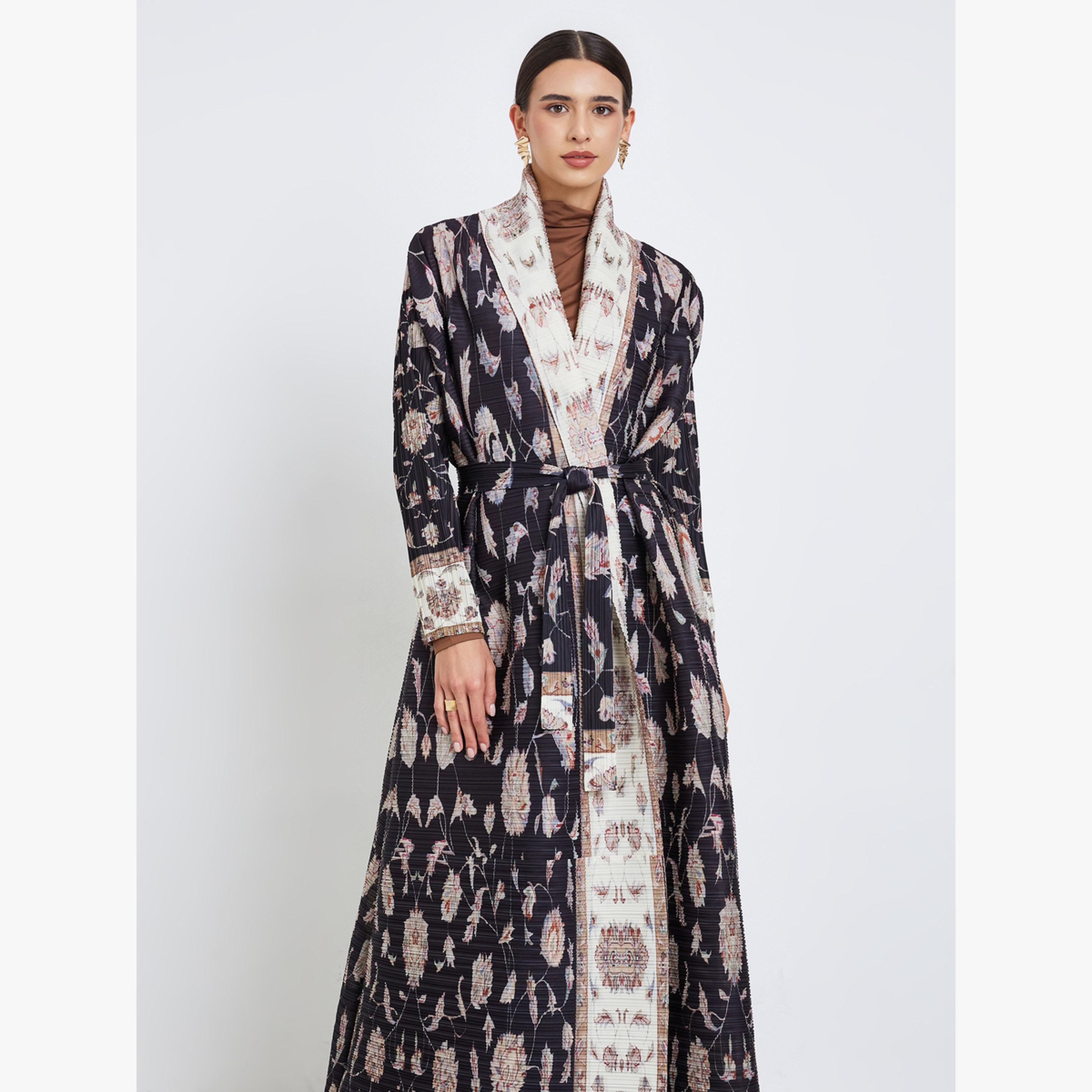 Take Two All-Over Printed Textured Pleated Long Sleeve Abaya-women-arabicclothing-abayas-image-3