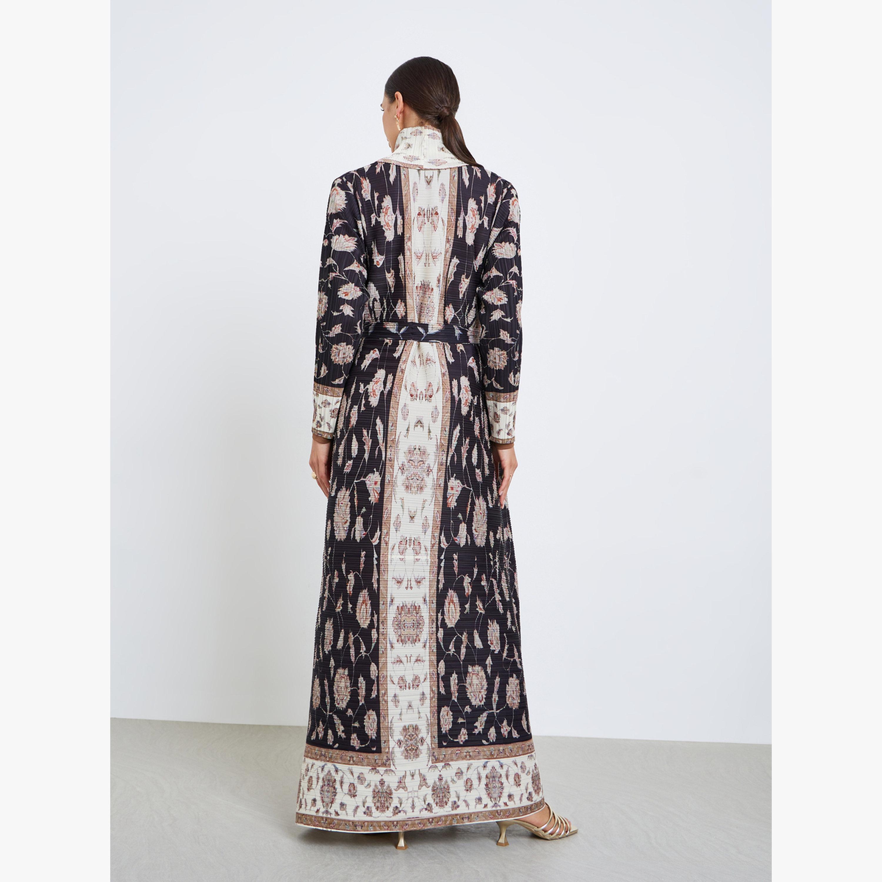 Take Two All-Over Printed Textured Pleated Long Sleeve Abaya-women-arabicclothing-abayas-image-5