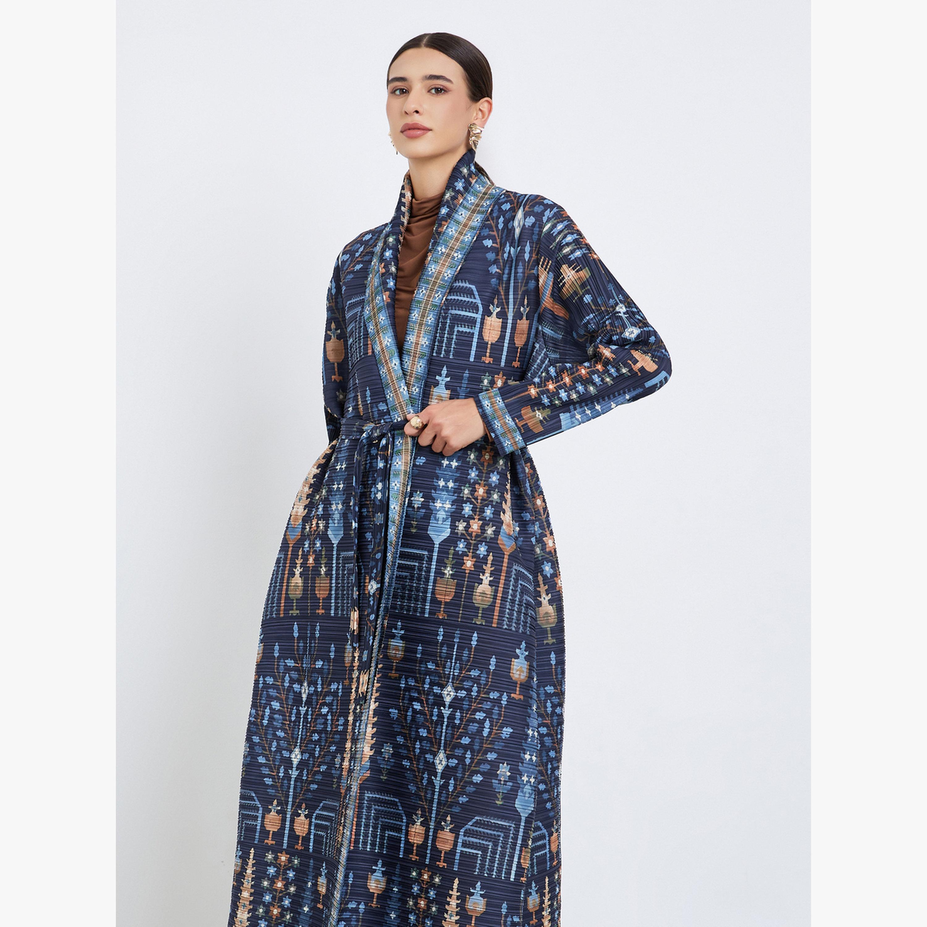Take Two All-Over Printed Textured Pleated Long Sleeve Abaya-women-arabicclothing-abayas-image-3