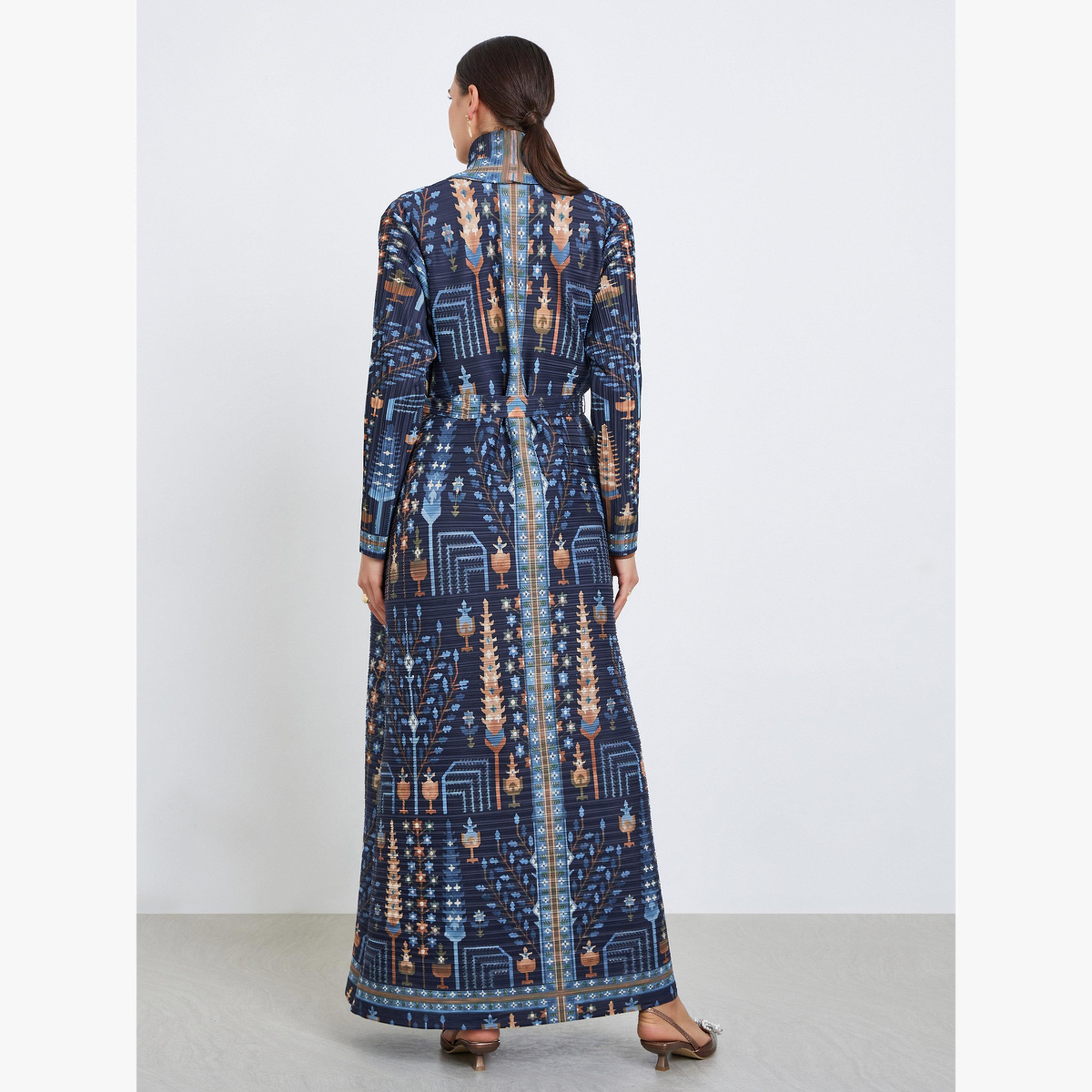عباية محبوكة بكسرات بطبعة كاملة وأكمام طويلة-women-arabicclothing-abayas-image-5