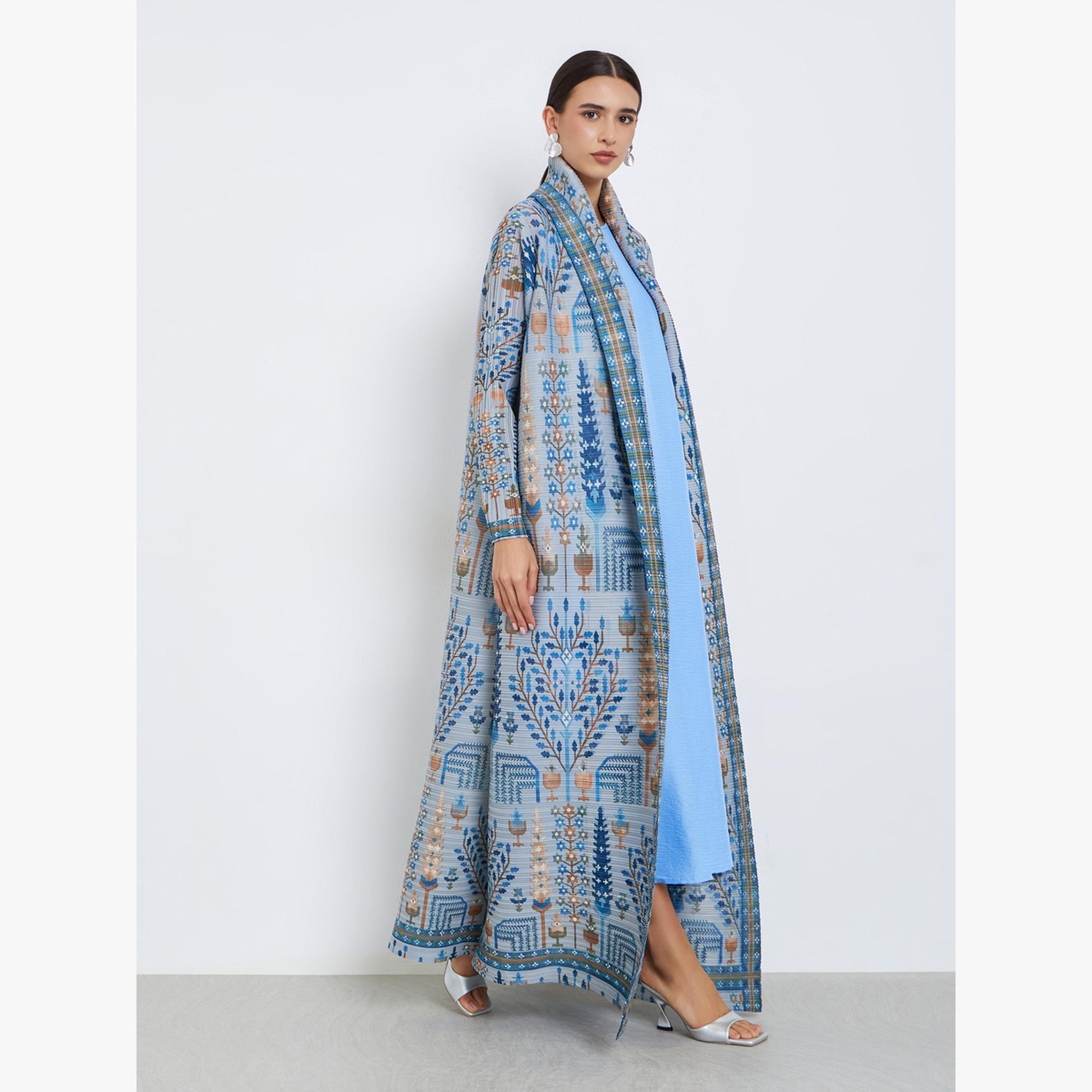 Take Two All-Over Printed Textured Pleated Long Sleeve Abaya-women-arabicclothing-abayas-image-2