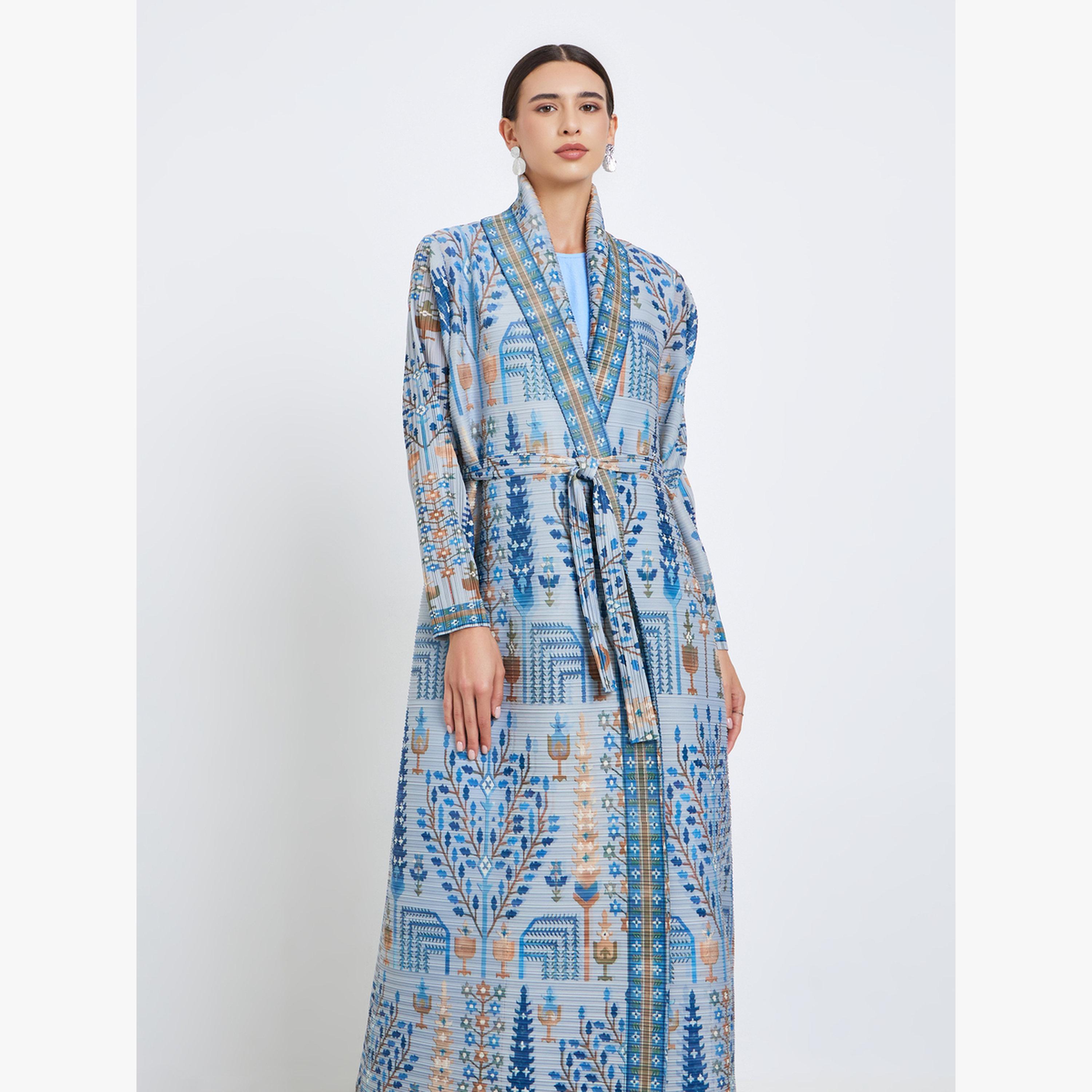 Take Two All-Over Printed Textured Pleated Long Sleeve Abaya-women-arabicclothing-abayas-image-3