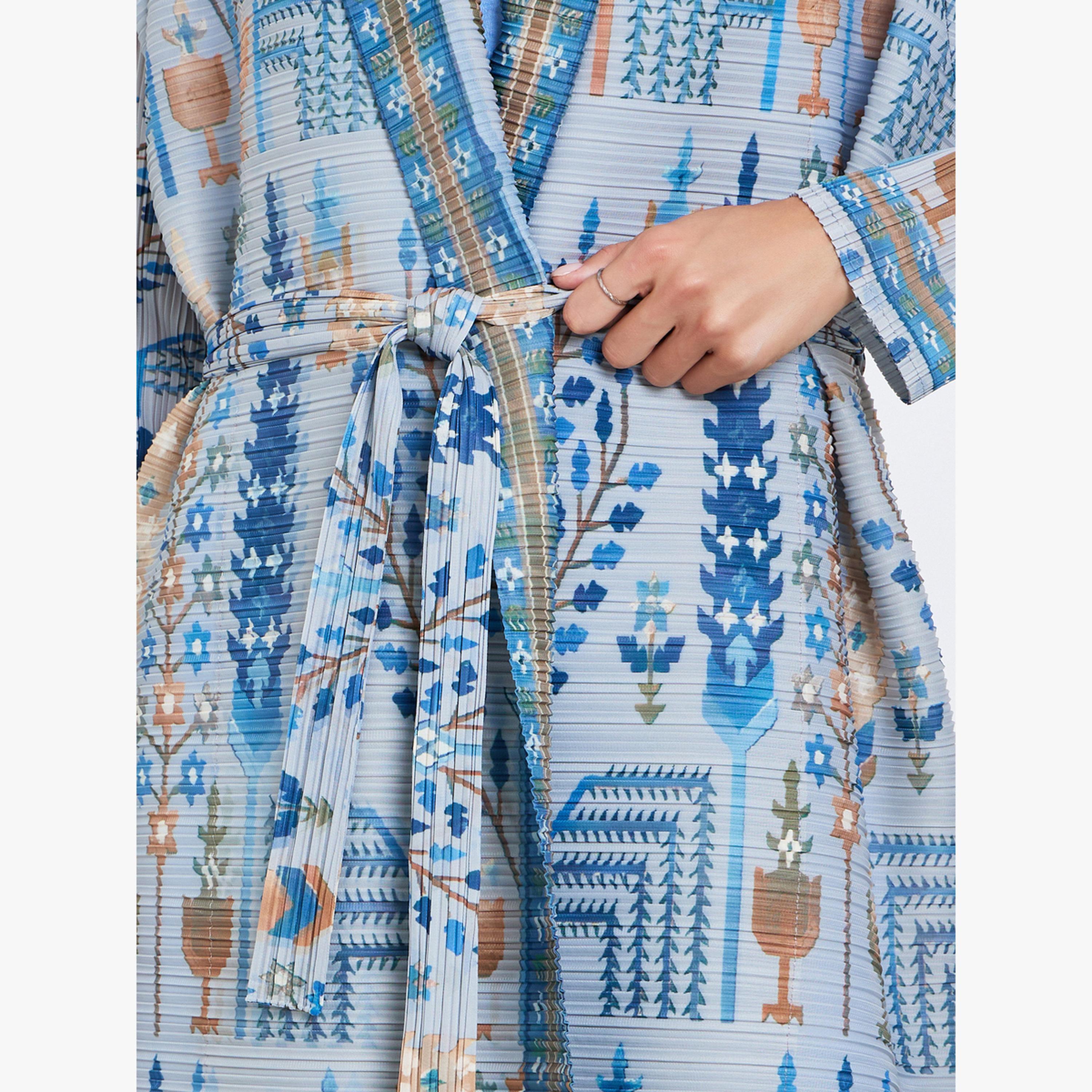 Take Two All-Over Printed Textured Pleated Long Sleeve Abaya-women-arabicclothing-abayas-image-4