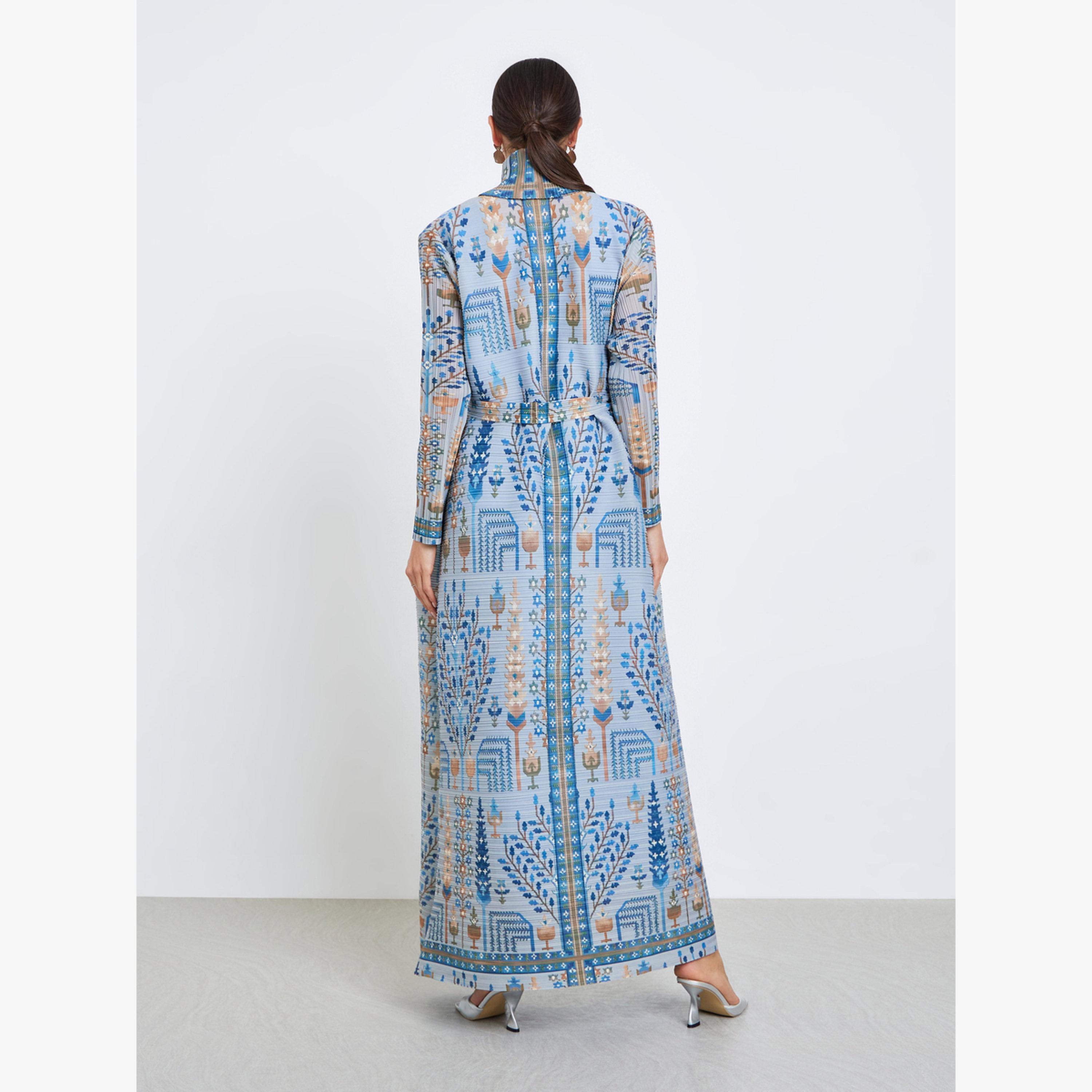 Take Two All-Over Printed Textured Pleated Long Sleeve Abaya-women-arabicclothing-abayas-image-5