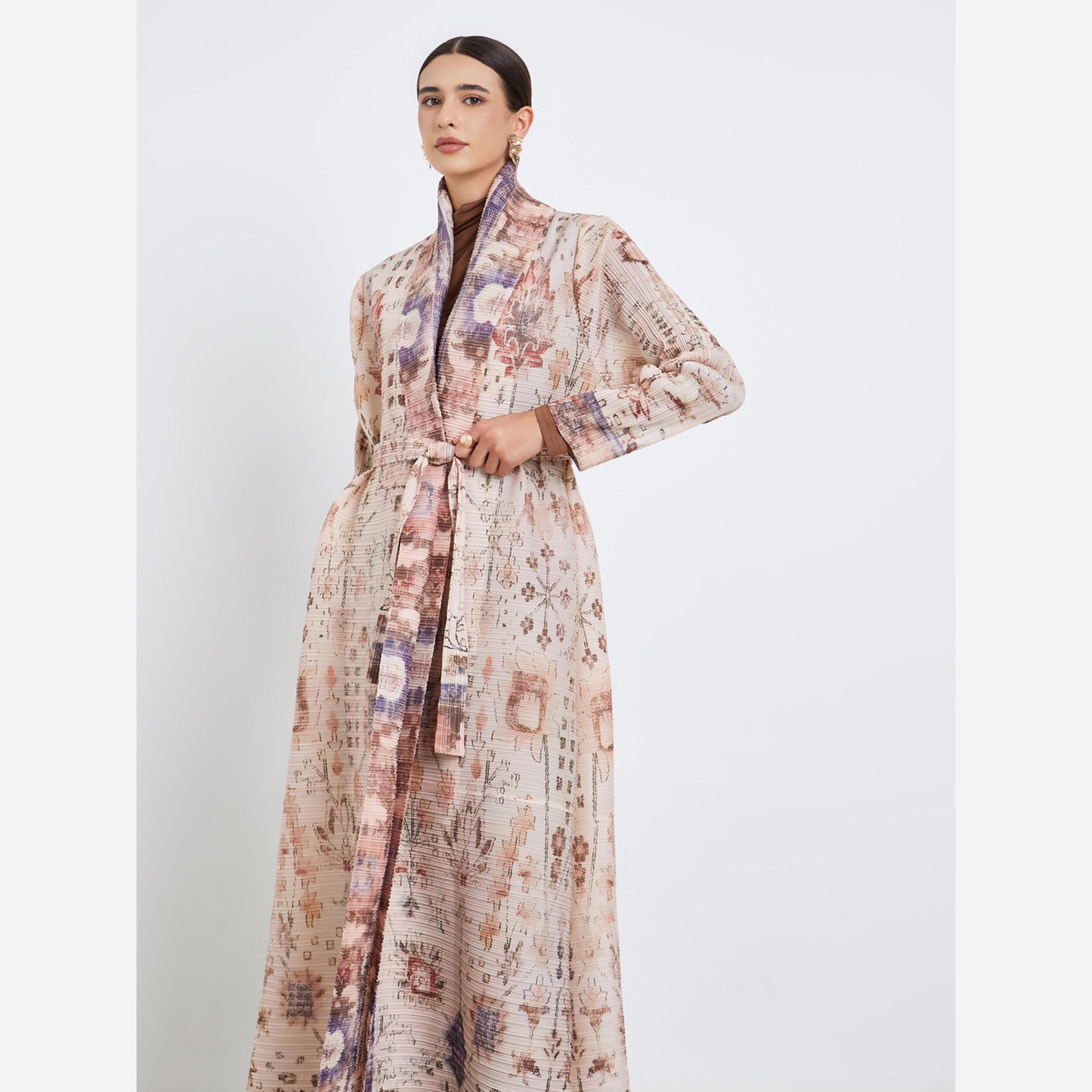 تيك تو - عباية أكمام طويلة طبعة بالكامل ومزخرفة ومكشكشة-women-arabicclothing-abayas-image-3