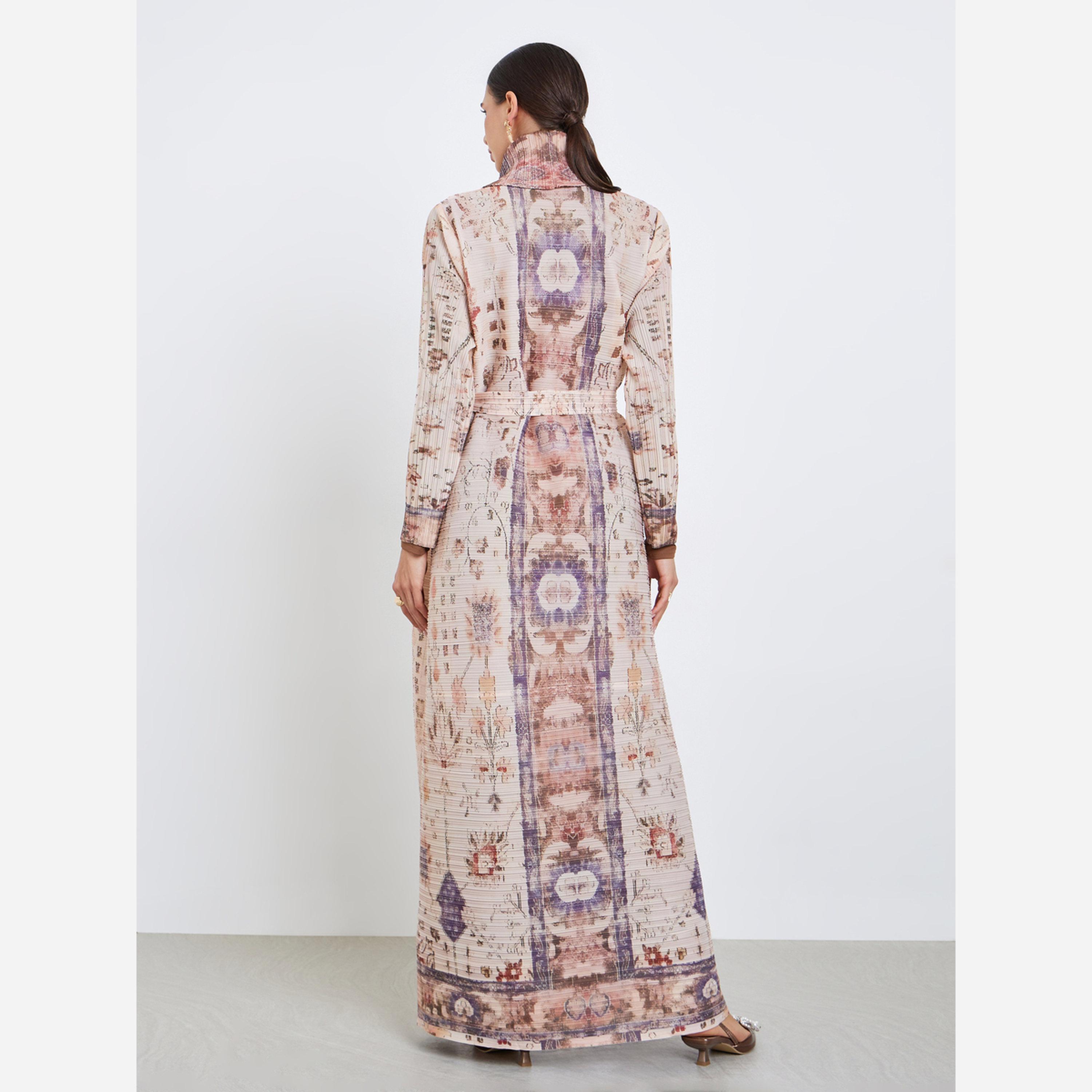تيك تو - عباية أكمام طويلة طبعة بالكامل ومزخرفة ومكشكشة-women-arabicclothing-abayas-image-4