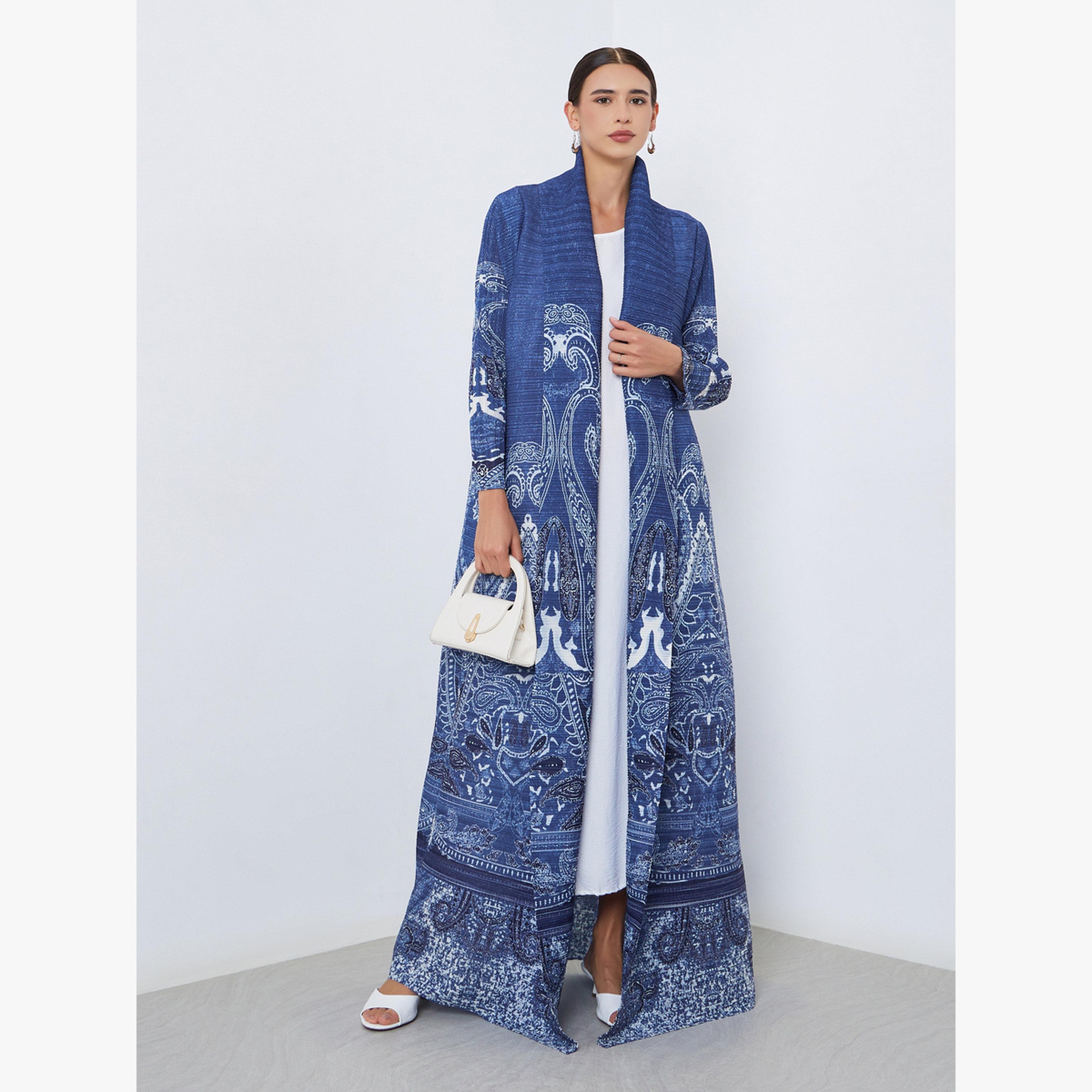 Take Two All-Over Printed Textured Pleated Long Sleeve Abaya-women-arabicclothing-abayas-image-1