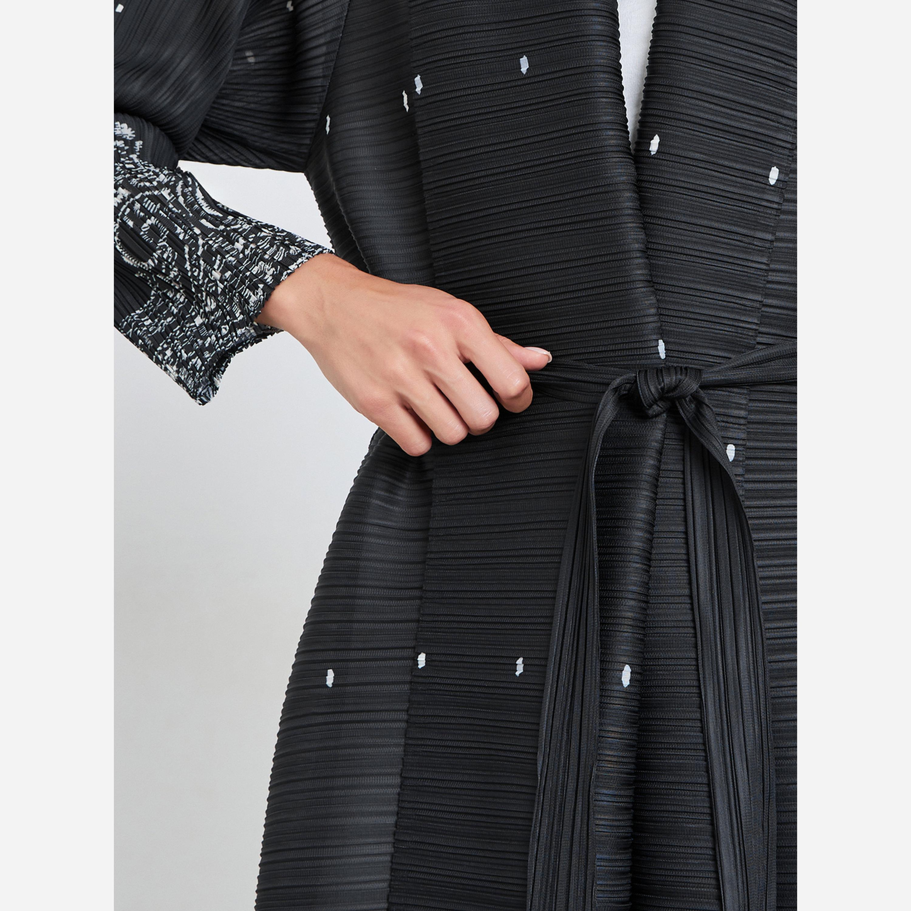 Take Two Floral Printed Textured Pleated Long Sleeve Abaya-women-arabicclothing-abayas-image-5