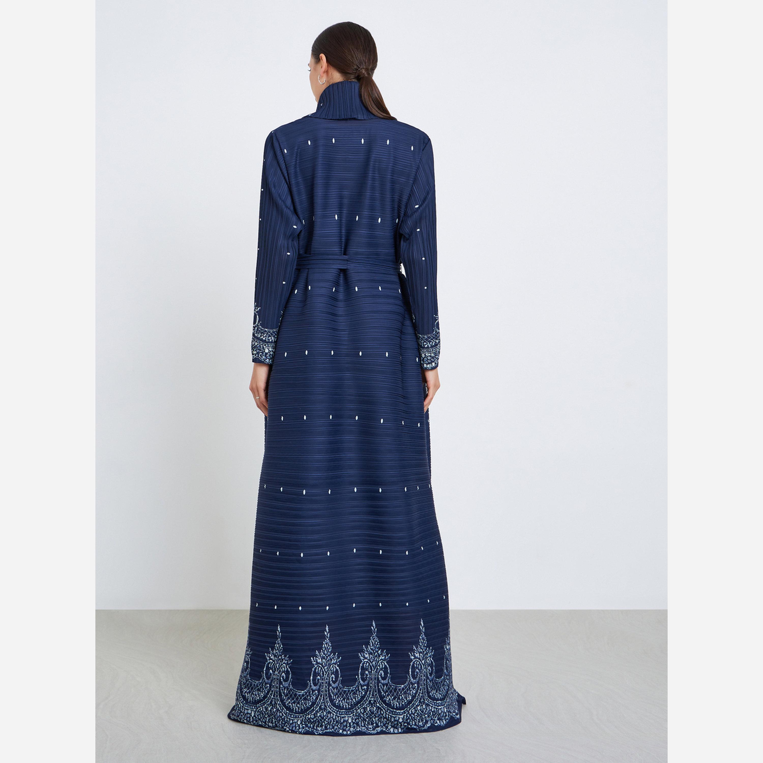 Take Two Floral Printed Textured Pleated Long Sleeve Abaya-women-arabicclothing-abayas-image-5