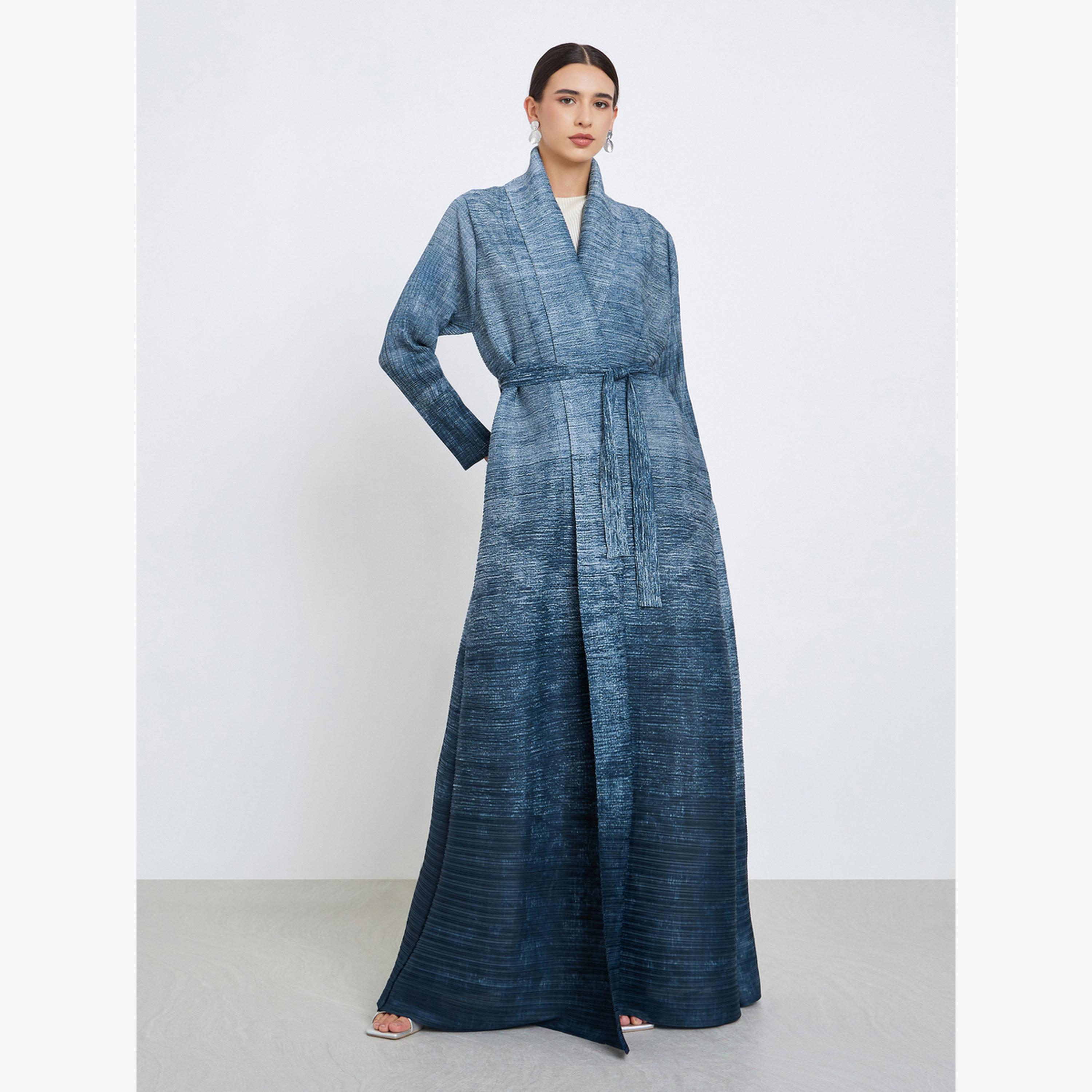 Take Two Ombre Textured Pleated Long Sleeve Abaya-women-arabicclothing-abayas-image-2