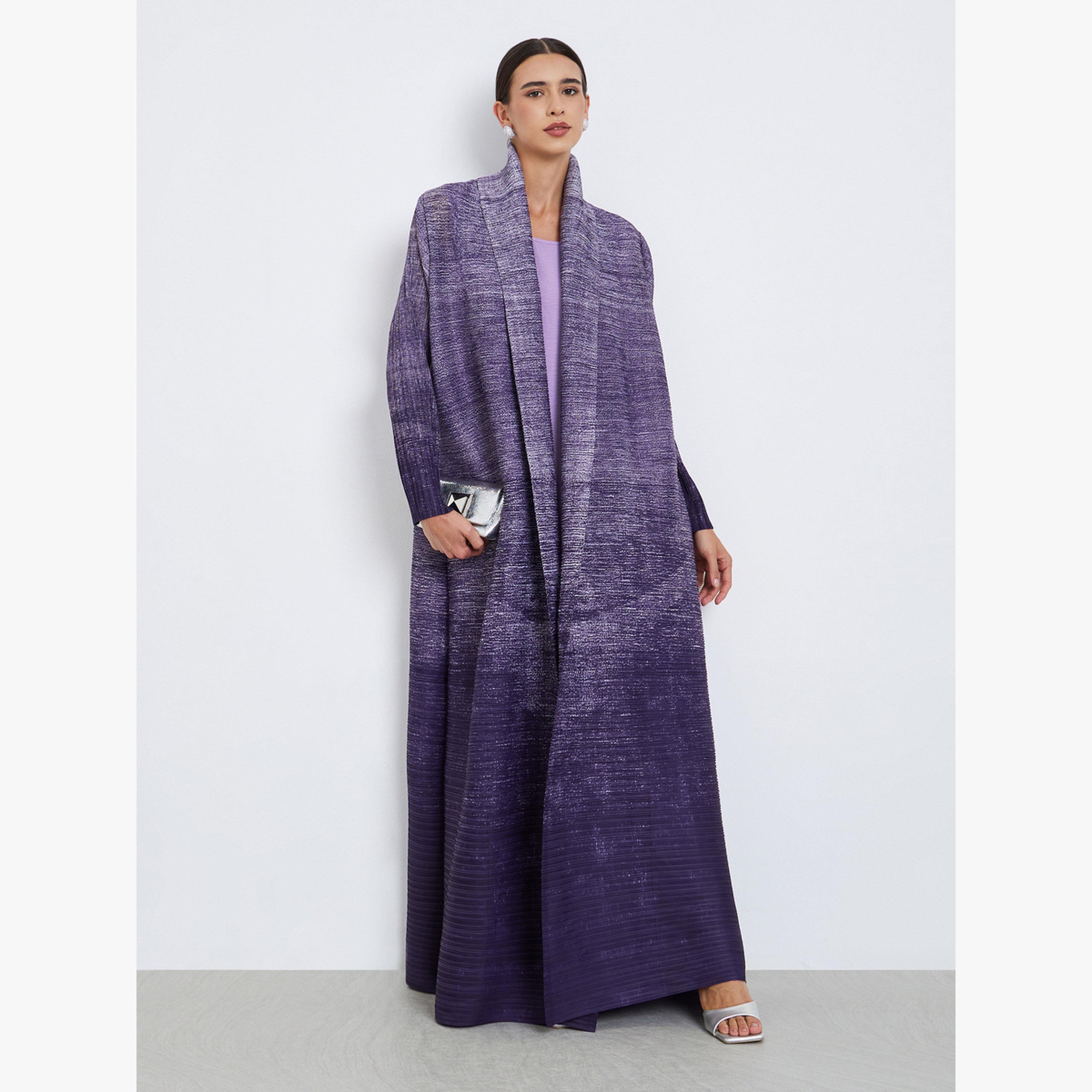 Take Two Ombre Textured Pleated Long Sleeve Abaya-women-arabicclothing-abayas-image-1