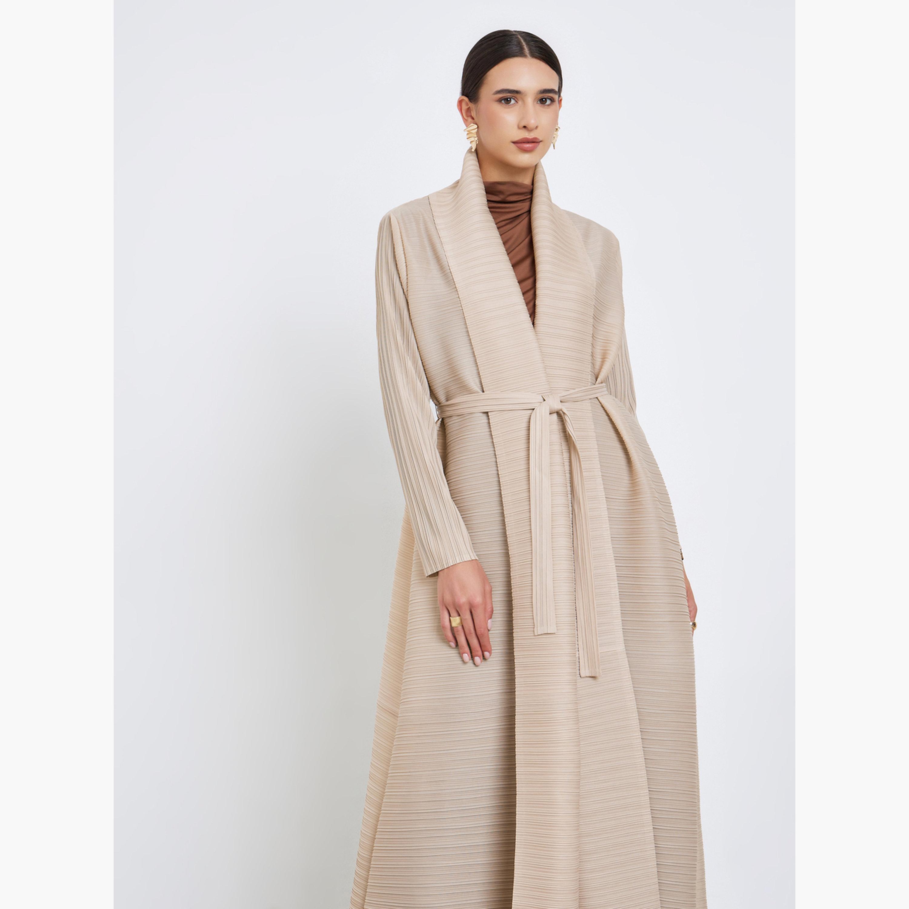 Take Two Solid Textured Pleated Long Sleeve Abaya-women-arabicclothing-abayas-image-3