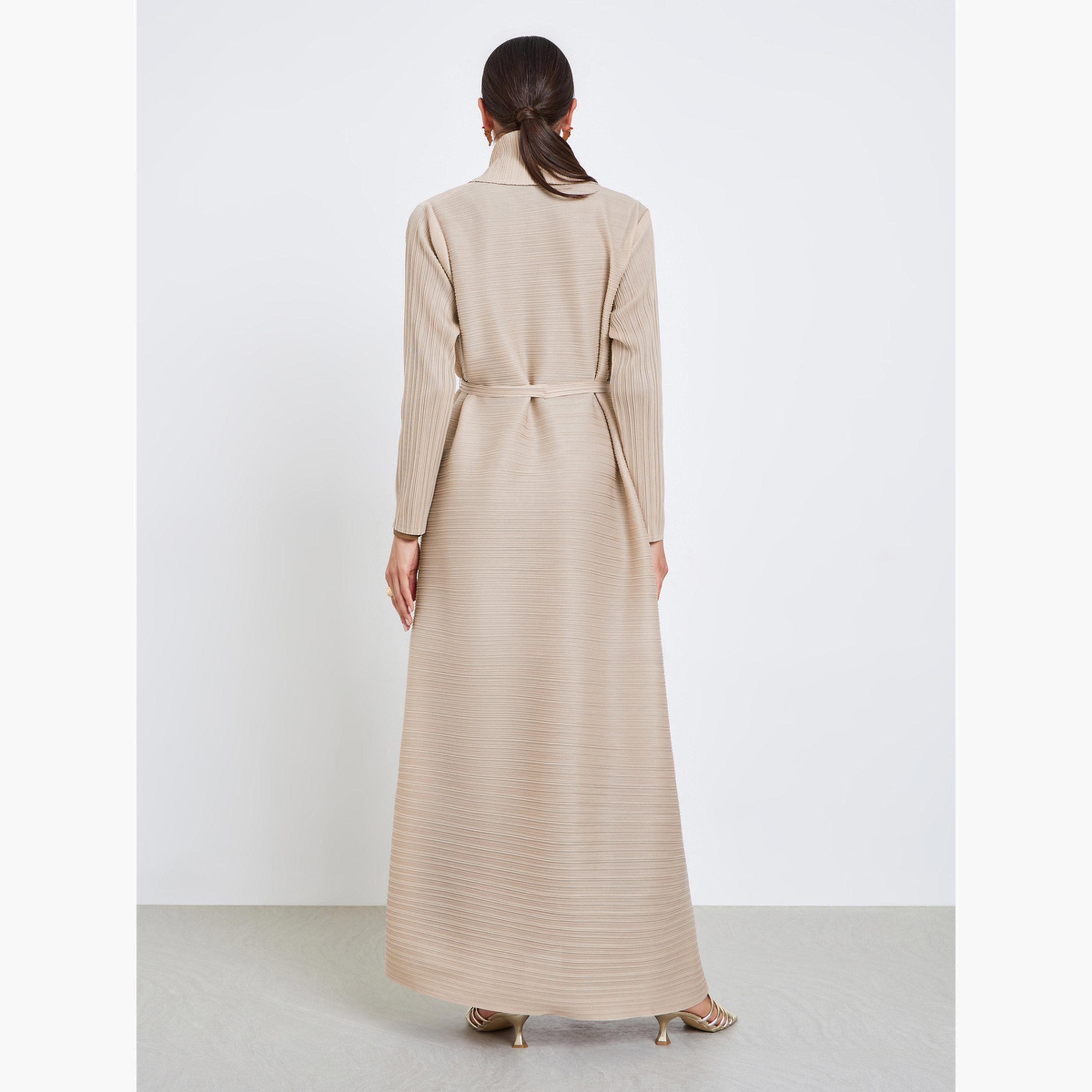 Take Two Solid Textured Pleated Long Sleeve Abaya-women-arabicclothing-abayas-image-4