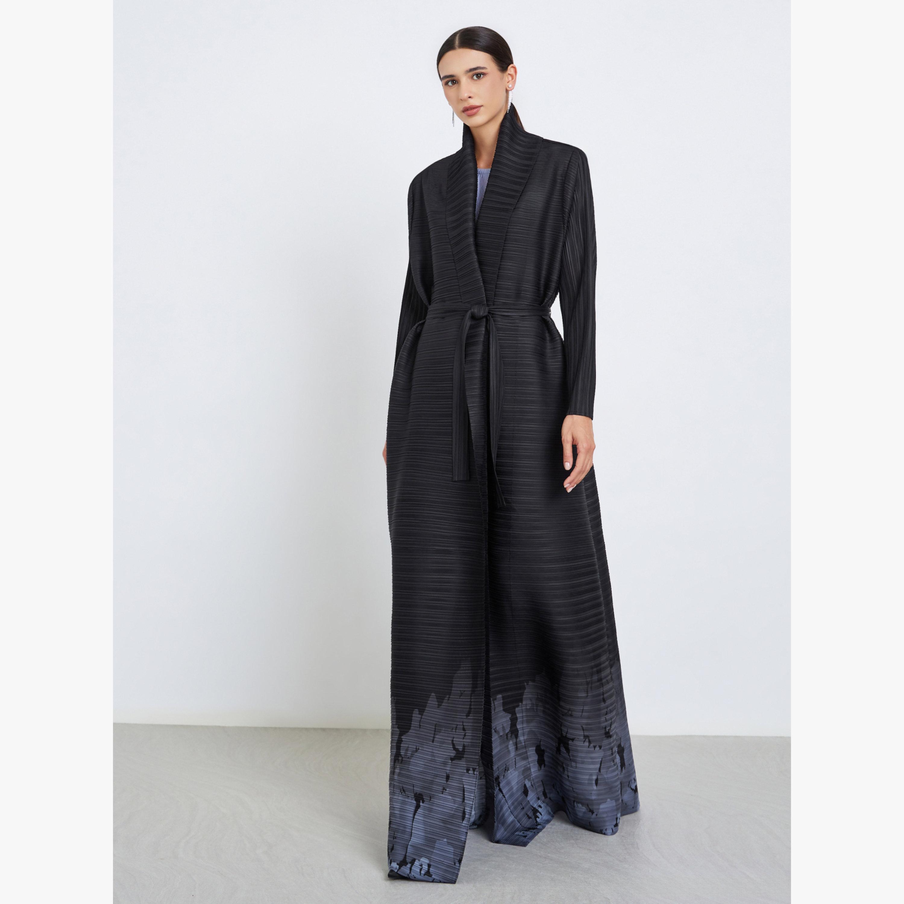 عباية محبوكة بكسرات بطبعة جرافيك وأكمام طويلة-women-arabicclothing-abayas-image-2