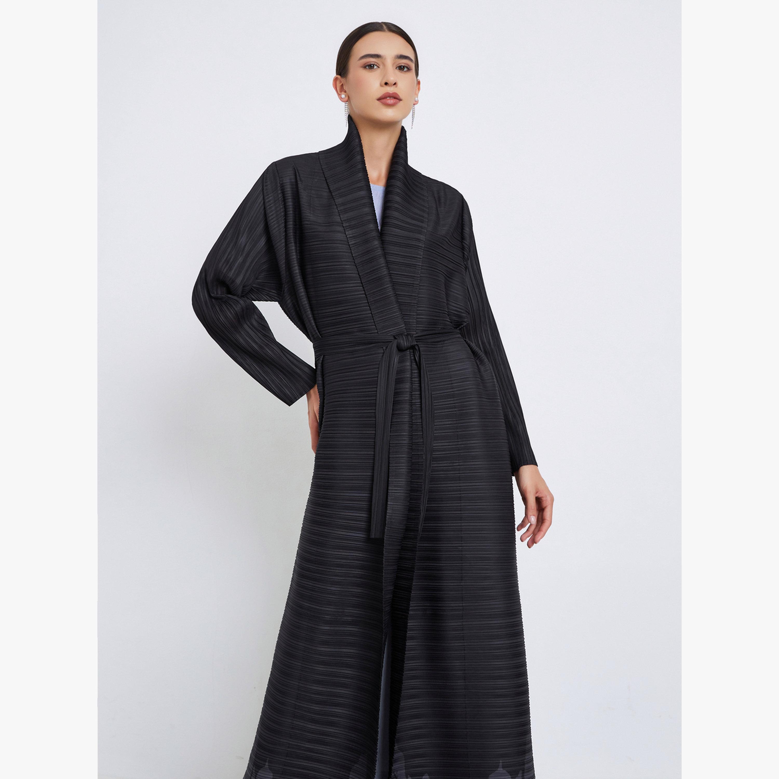 عباية محبوكة بكسرات بطبعة جرافيك وأكمام طويلة-women-arabicclothing-abayas-image-3
