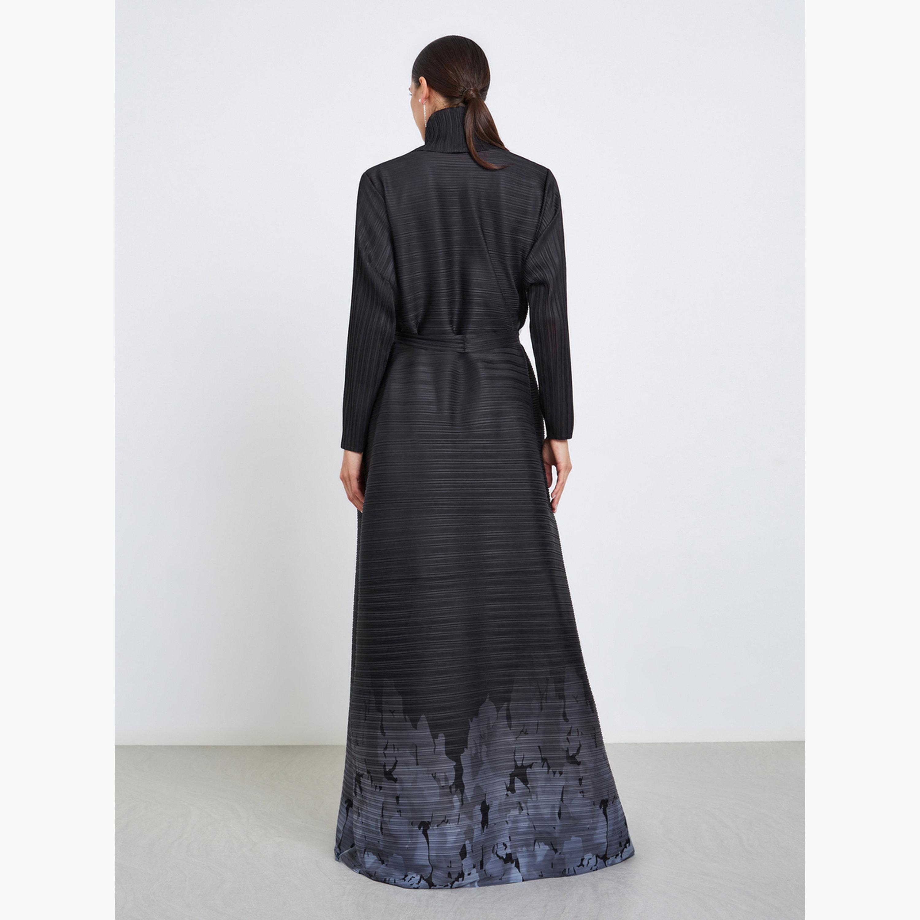 عباية محبوكة بكسرات بطبعة جرافيك وأكمام طويلة-women-arabicclothing-abayas-image-5