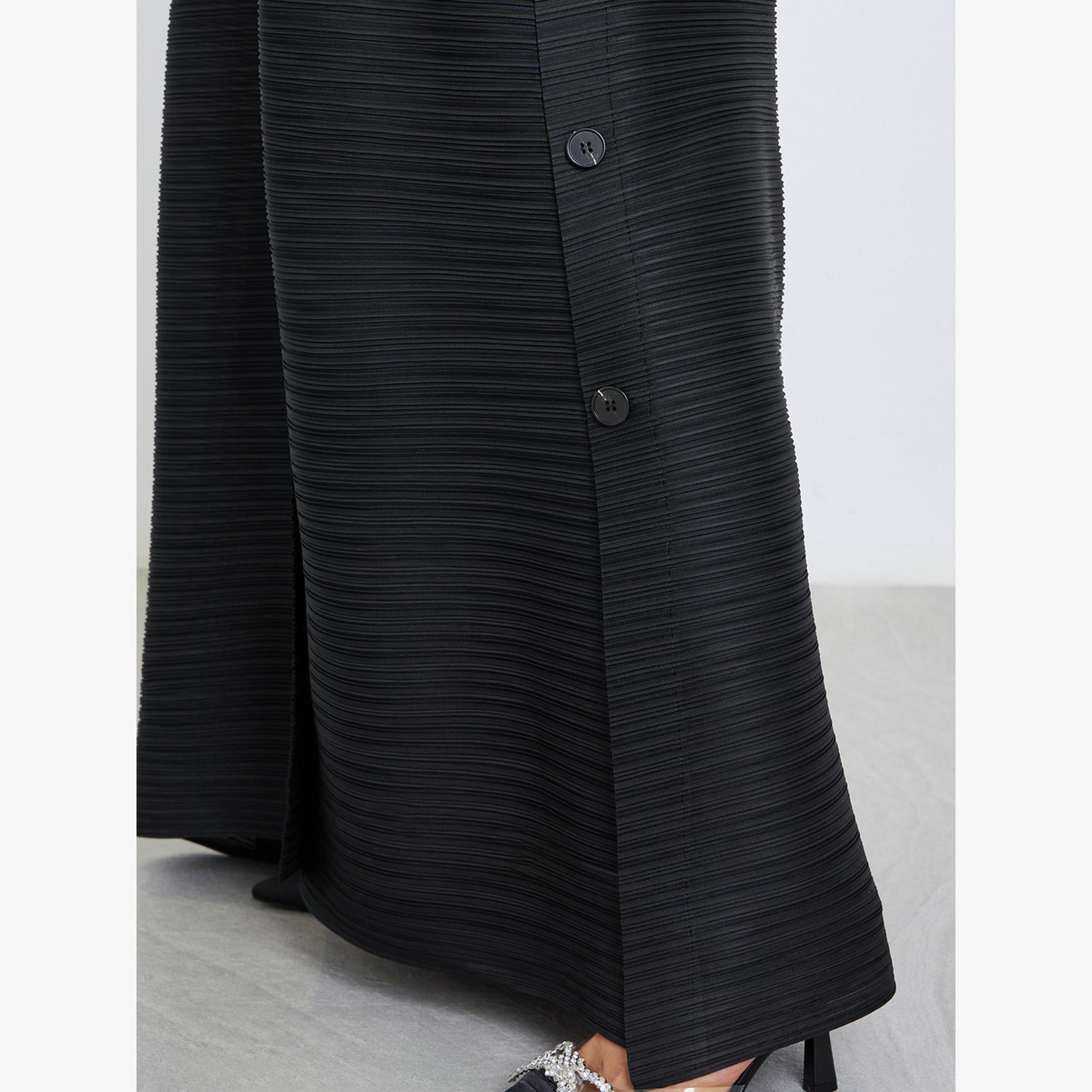 Take Two Solid Textured Pleated Belted Button Front Detail Long Sleeve Abaya-women-arabicclothing-abayas-image-5