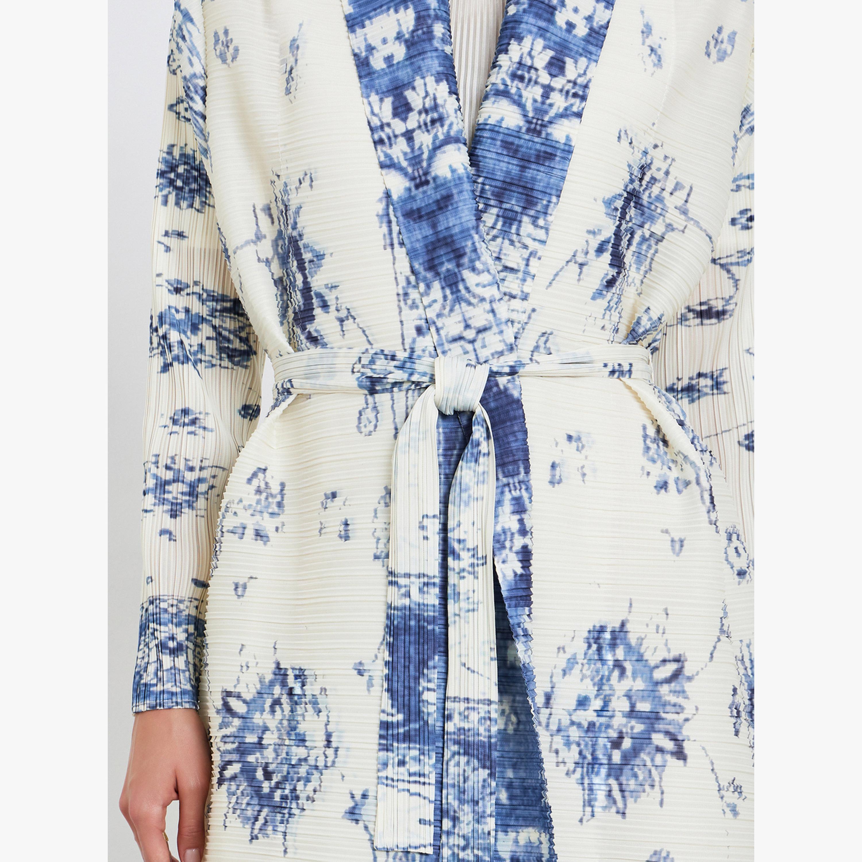 Take Two Floral Printed Textured Pleated Long Sleeve Abaya-women-arabicclothing-abayas-image-4