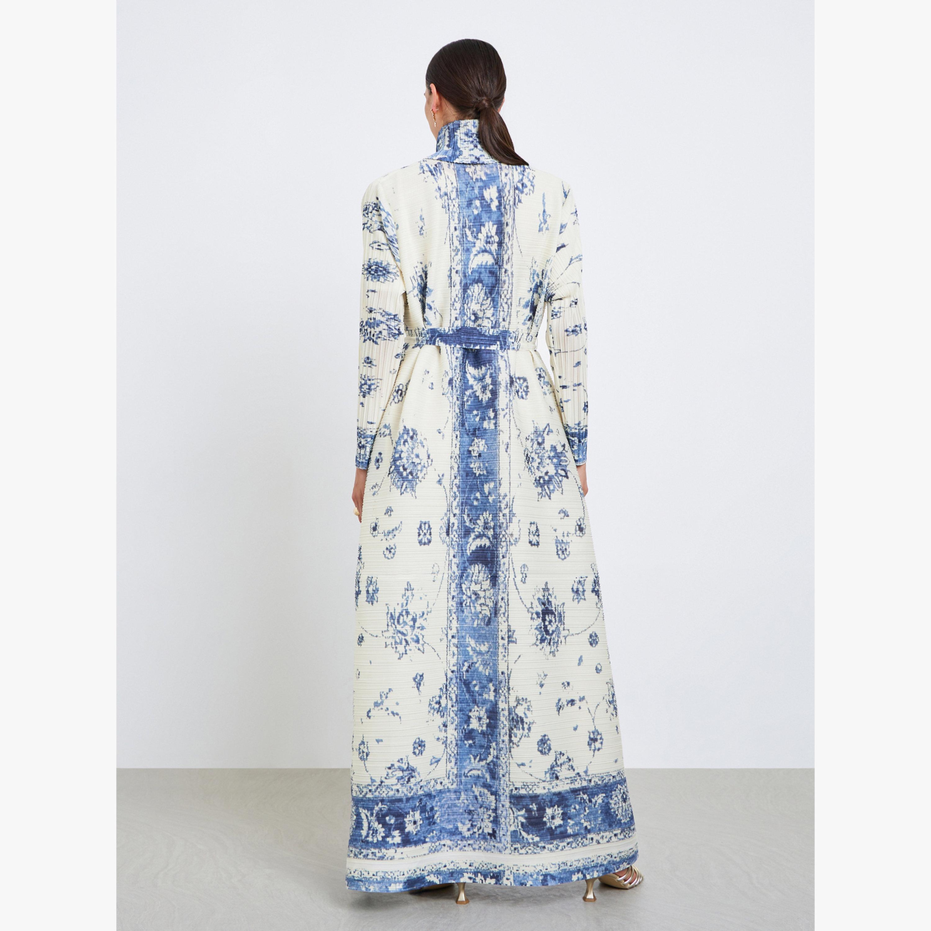 Take Two Floral Printed Textured Pleated Long Sleeve Abaya-women-arabicclothing-abayas-image-5