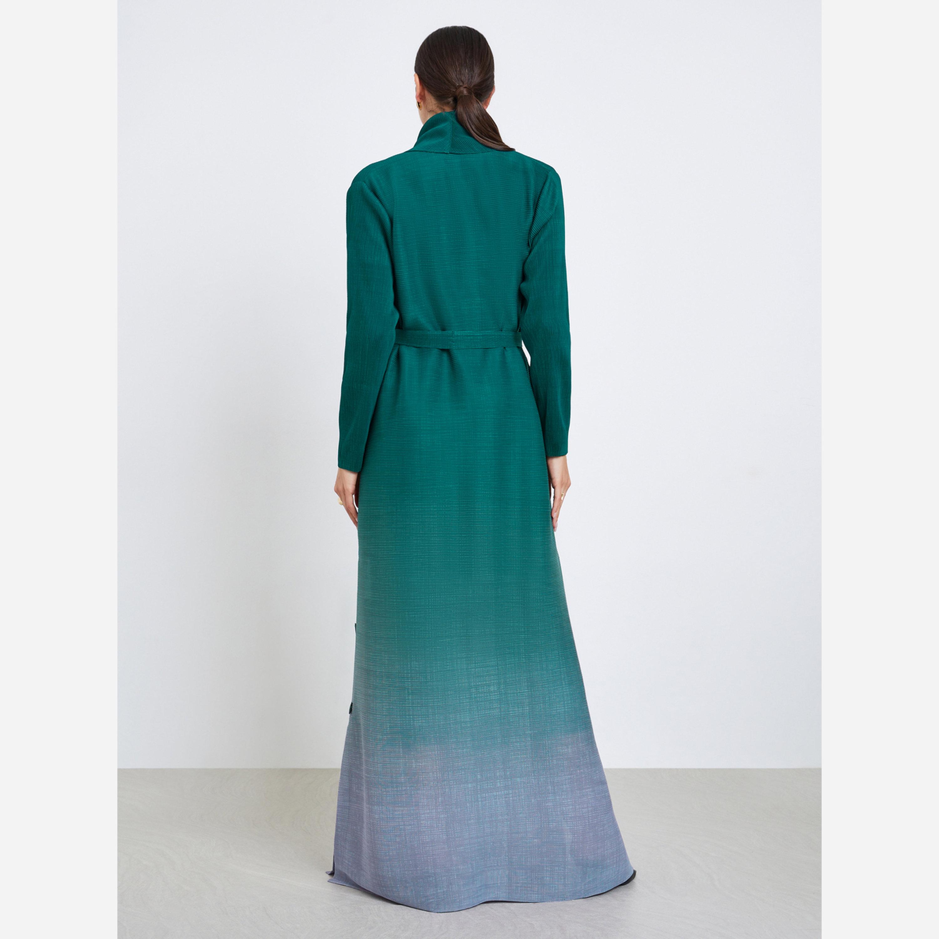 Take Two Ombre Textured Pleated Button Side Detail Long Sleeve Abaya-women-arabicclothing-abayas-image-4