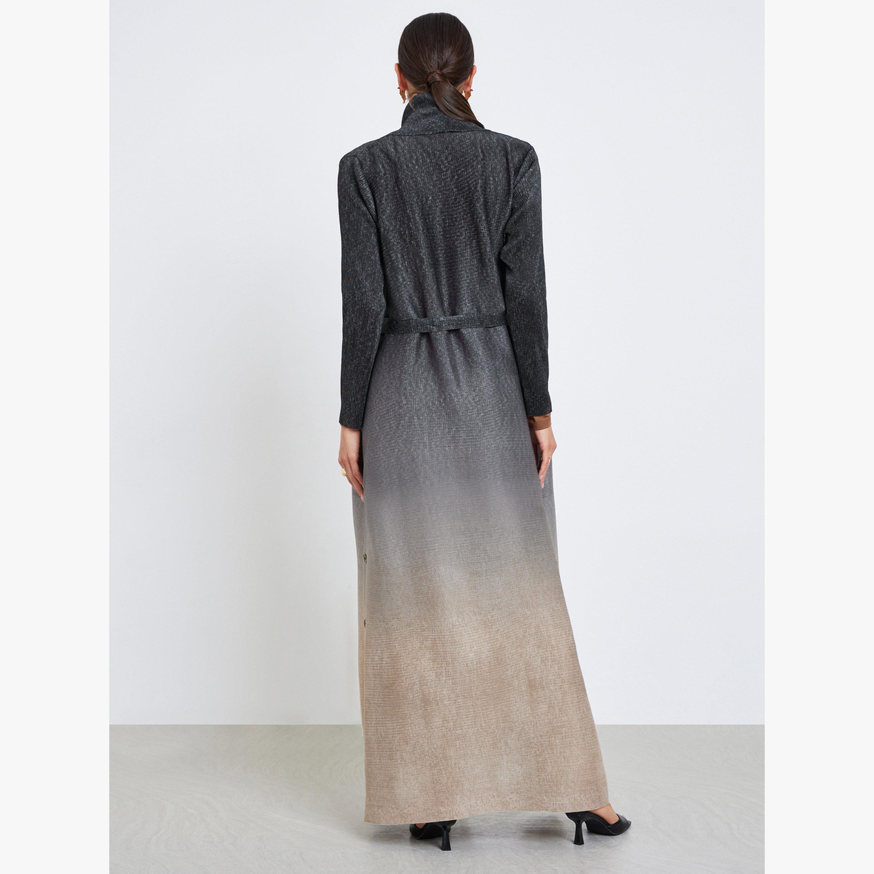Take Two Ombre Textured Pleated Button Side Detail Long Sleeve Abaya-women-arabicclothing-abayas-image-6