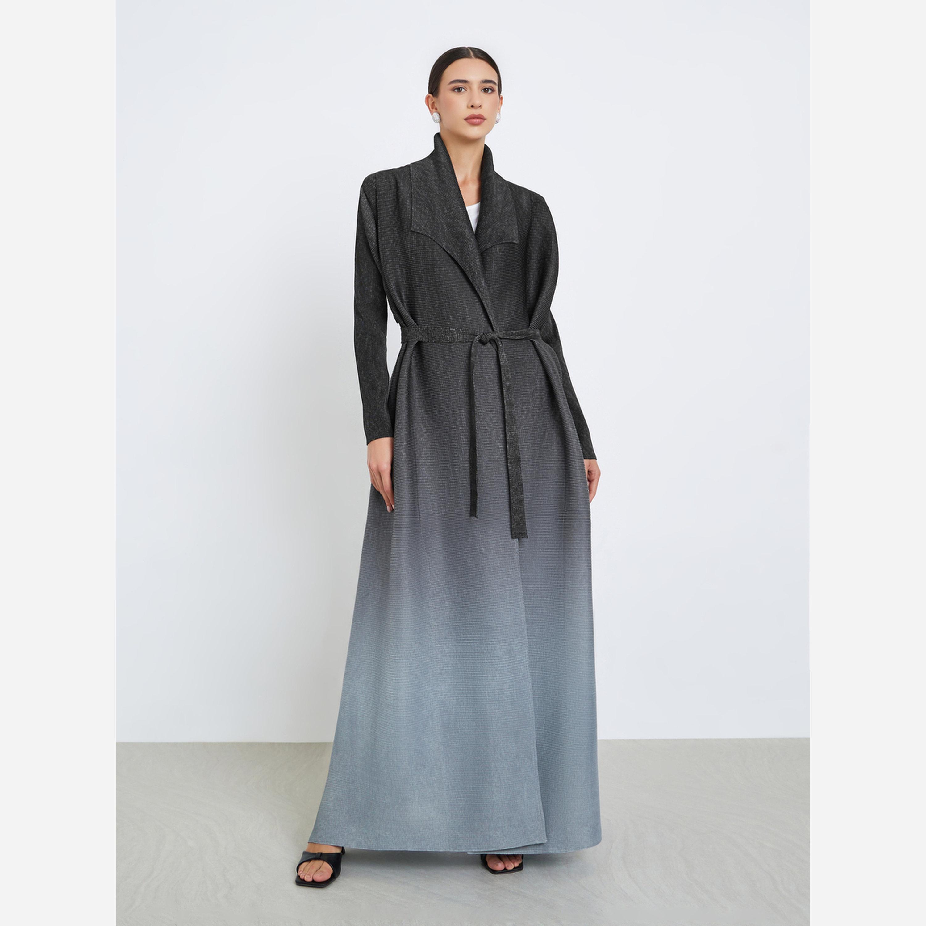 تيك تو - عباية أكمام طويلة، بأزرار جانبية وثنيات ألوان متدرجة-women-arabicclothing-abayas-image-1