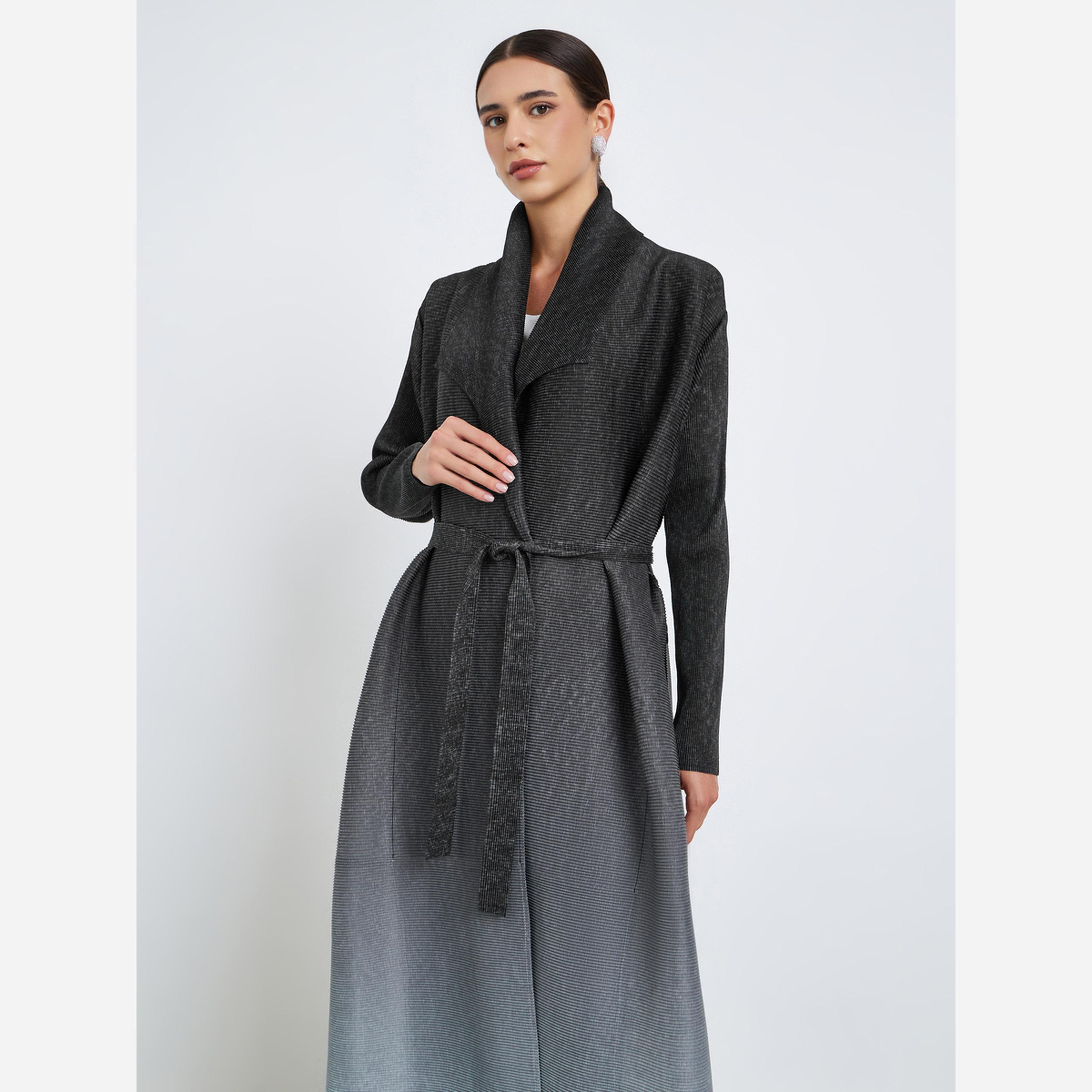 Take Two Ombre Textured Pleated Button Side Detail Long Sleeve Abaya-women-arabicclothing-abayas-image-3