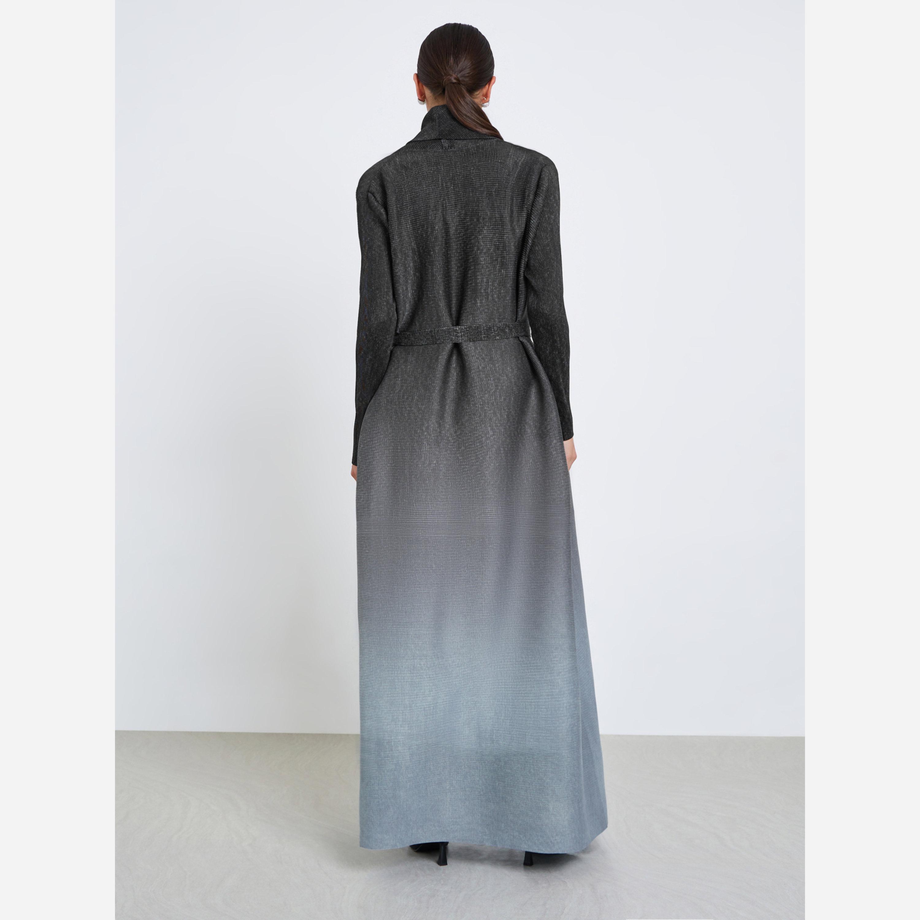 Take Two Ombre Textured Pleated Button Side Detail Long Sleeve Abaya-women-arabicclothing-abayas-image-4