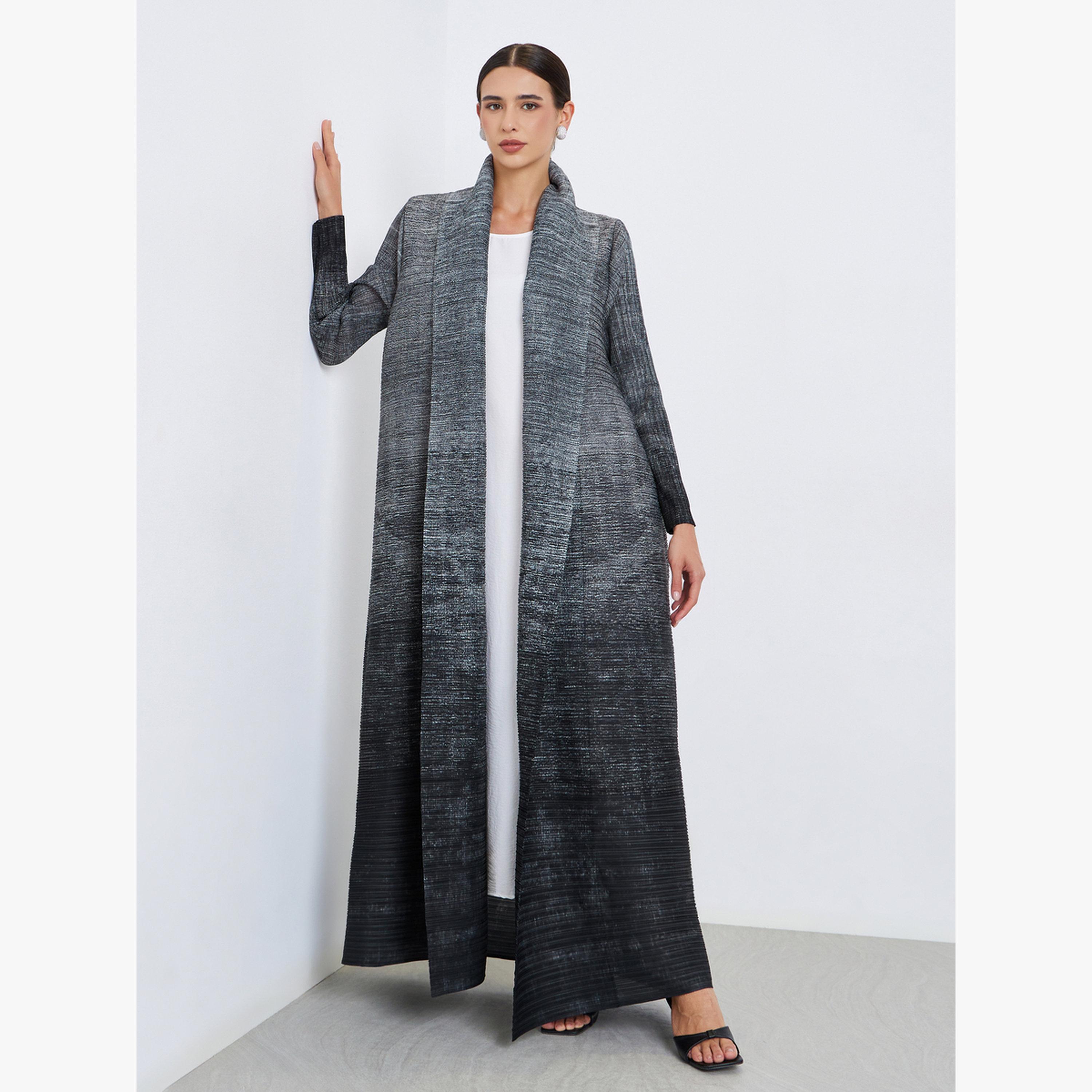Take Two Ombre Textured Pleated Long Sleeve Abaya-women-arabicclothing-abayas-image-1