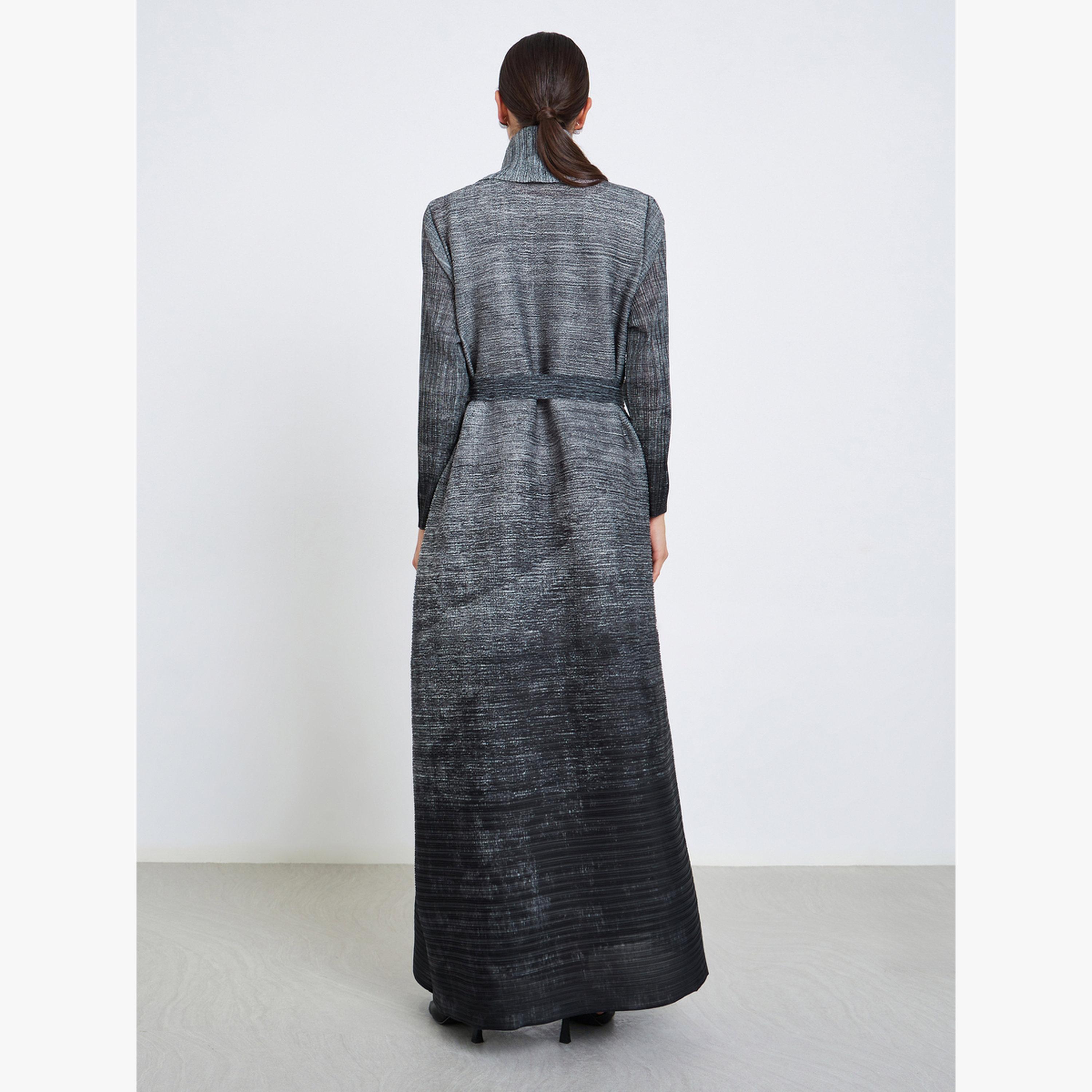 عباية محبوكة بكسرات بتدرج لوني وأكمام طويلة-women-arabicclothing-abayas-image-5
