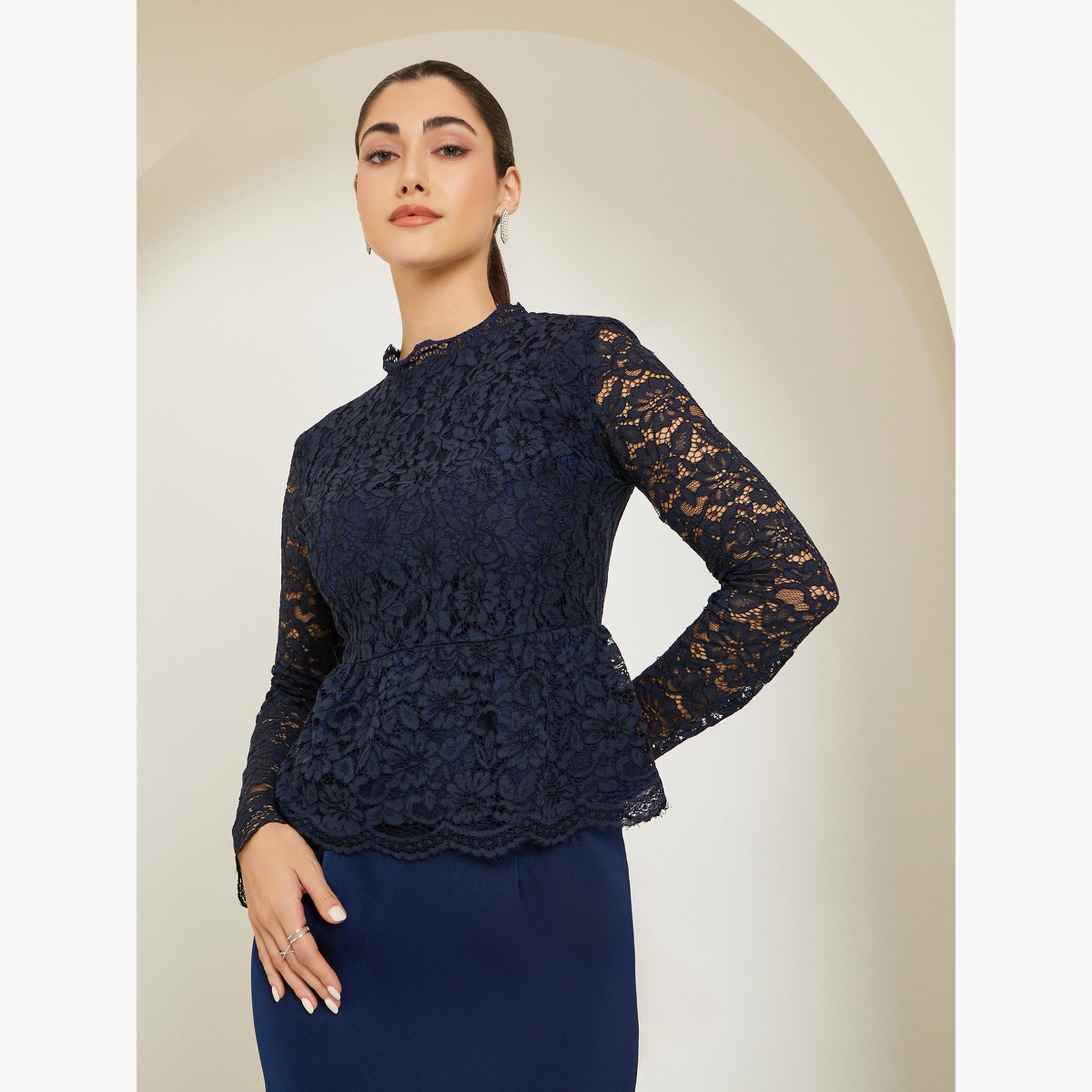 Styli Women Lace Top and Satin Maxi Skirt Co-ords-women-clothing-coordsets-image-2