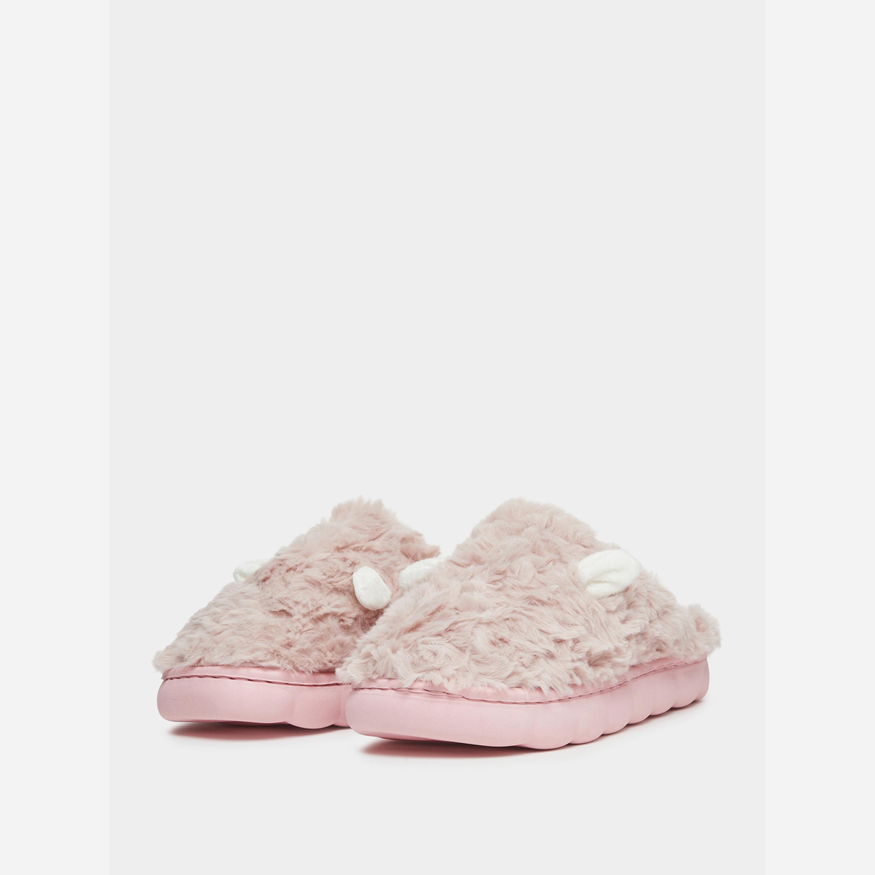 Take Two Solid Plush Sheep Ear Detail Bedroom Slippers-women-shoes-bedroomslippers-image-1