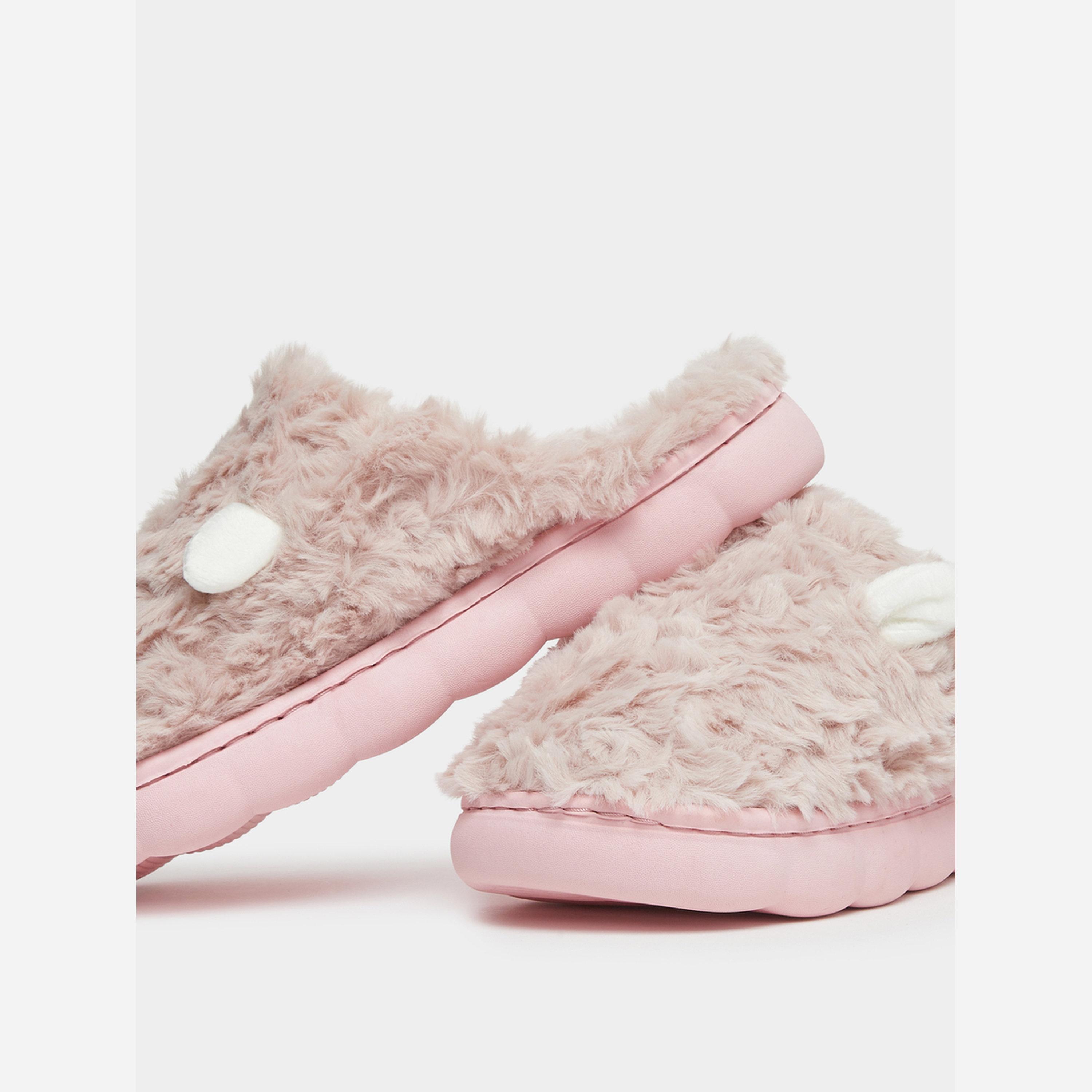 Take Two Solid Plush Sheep Ear Detail Bedroom Slippers-women-shoes-bedroomslippers-image-4
