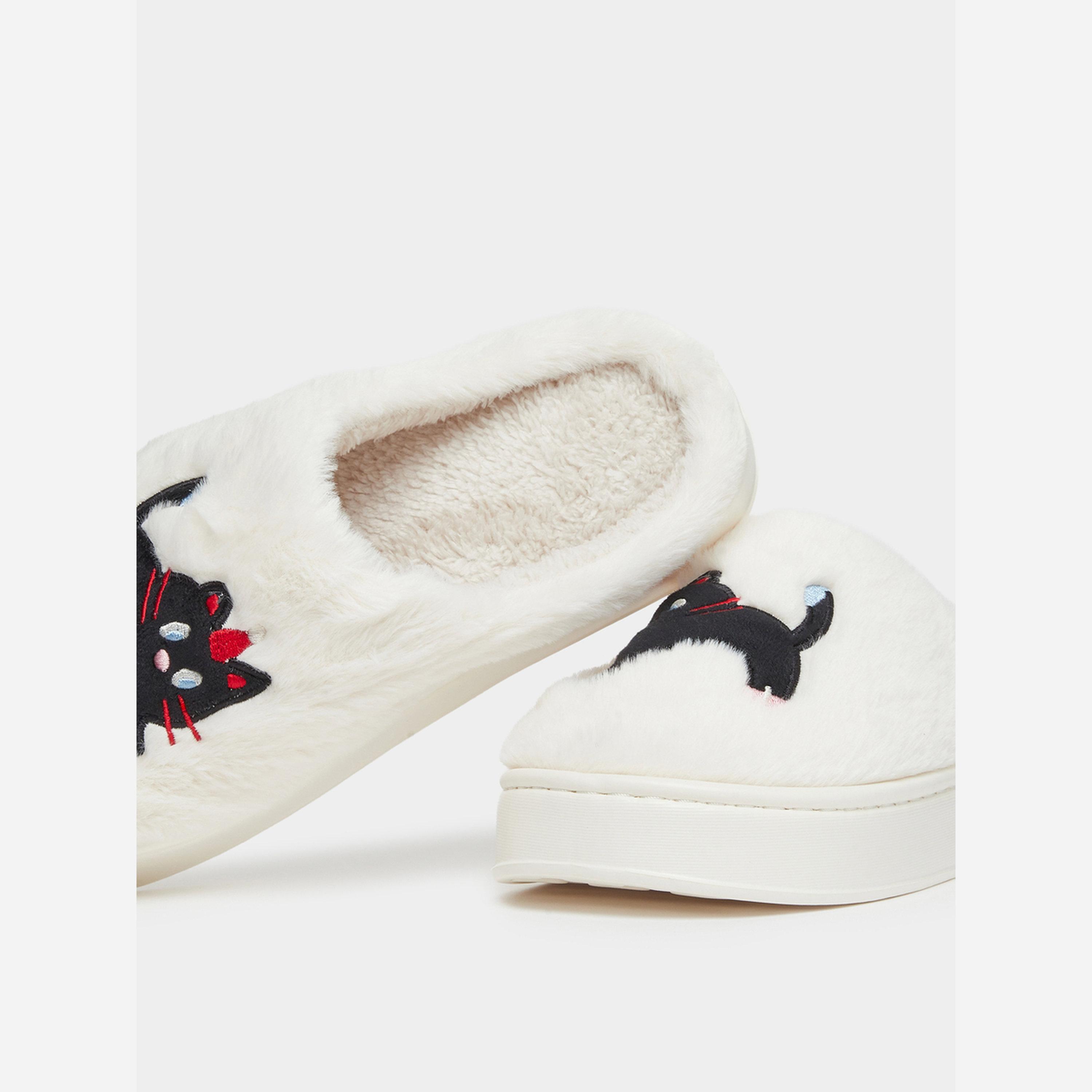 Take Two Solid Plush Embroidered Cat Bedroom Slippers-women-shoes-bedroomslippers-image-4