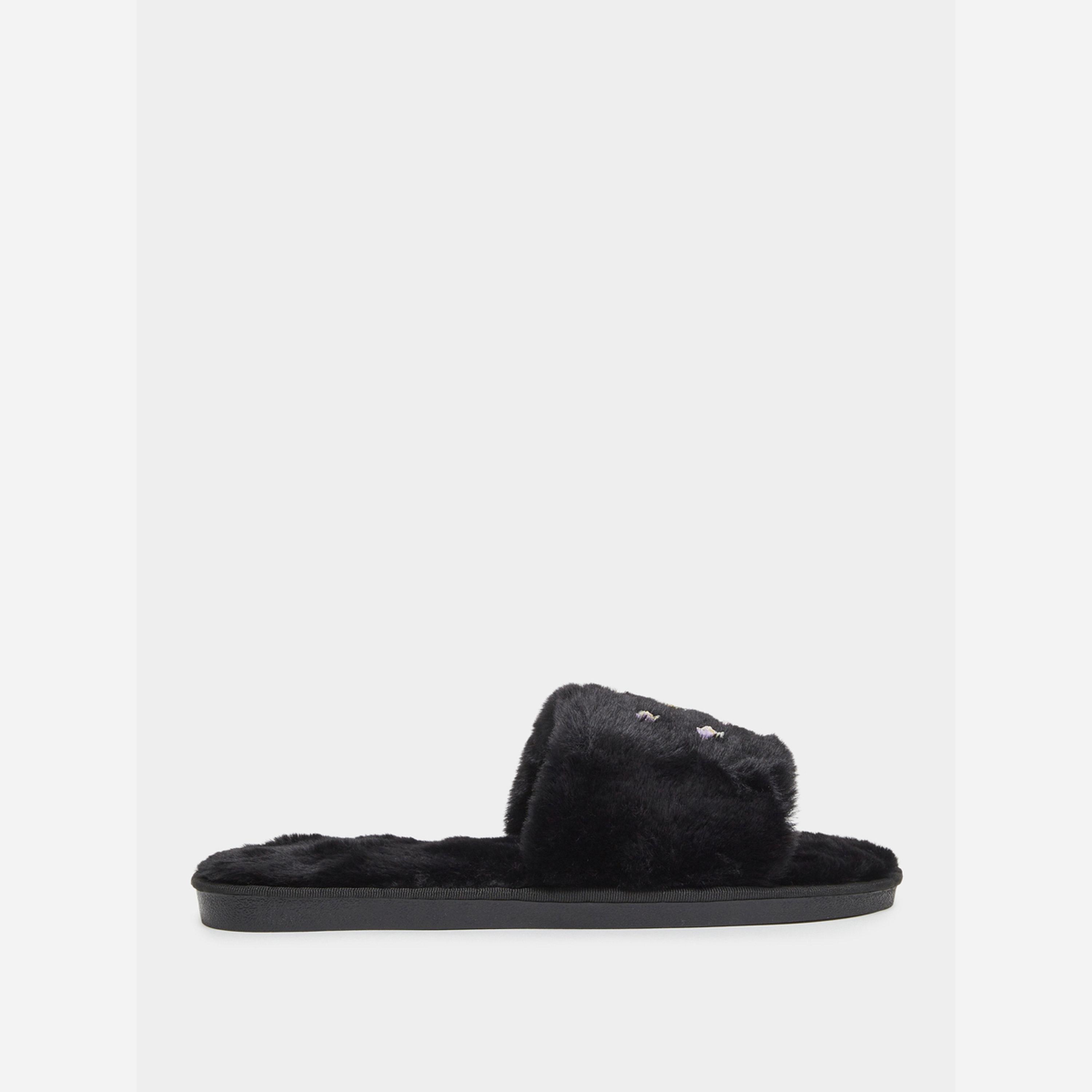 تيك تو - شبشب منزلي مخمل مزين بزهور-women-shoes-bedroomslippers-image-2