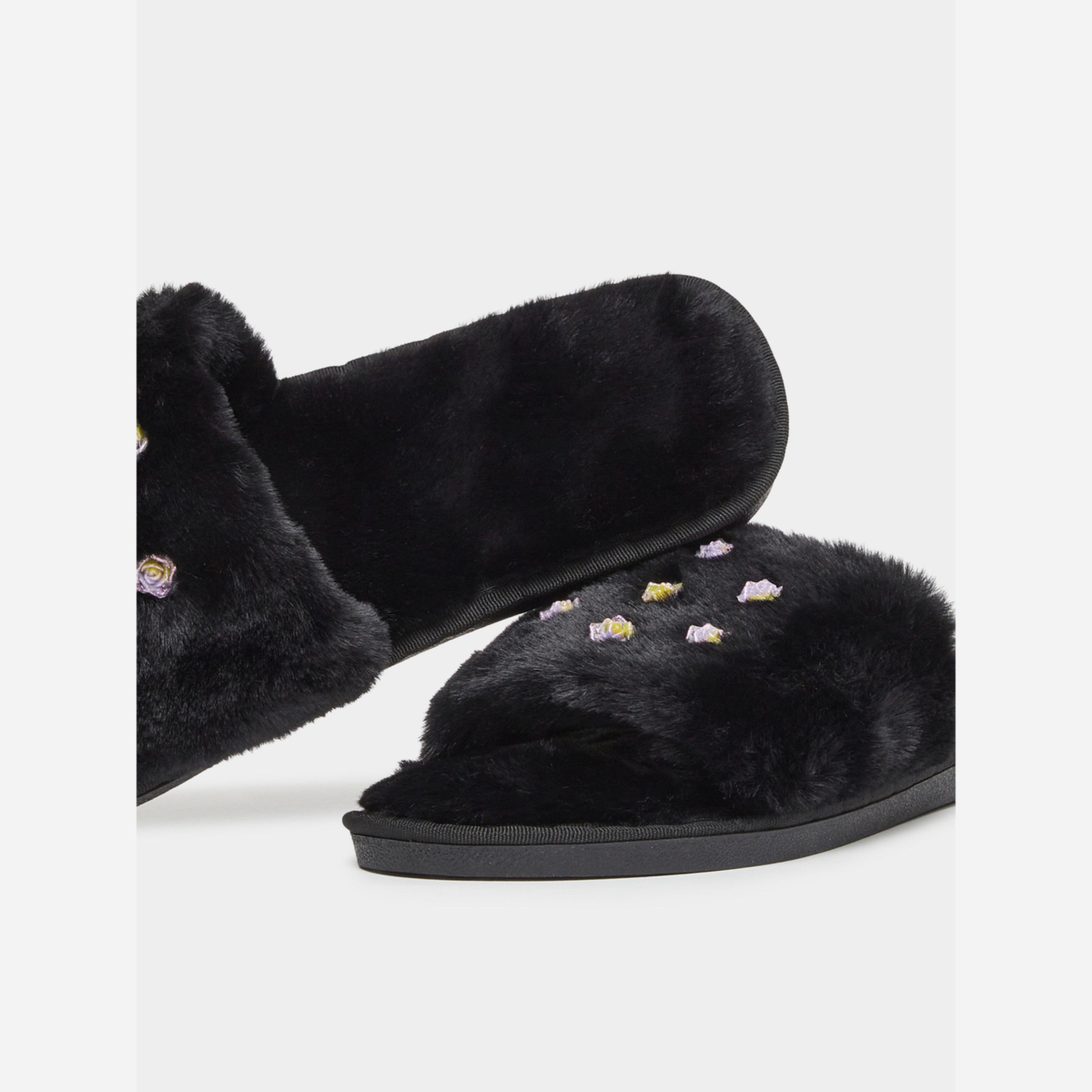 Take Two Solid Plush Flower Embellished Slippers-women-shoes-bedroomslippers-image-4