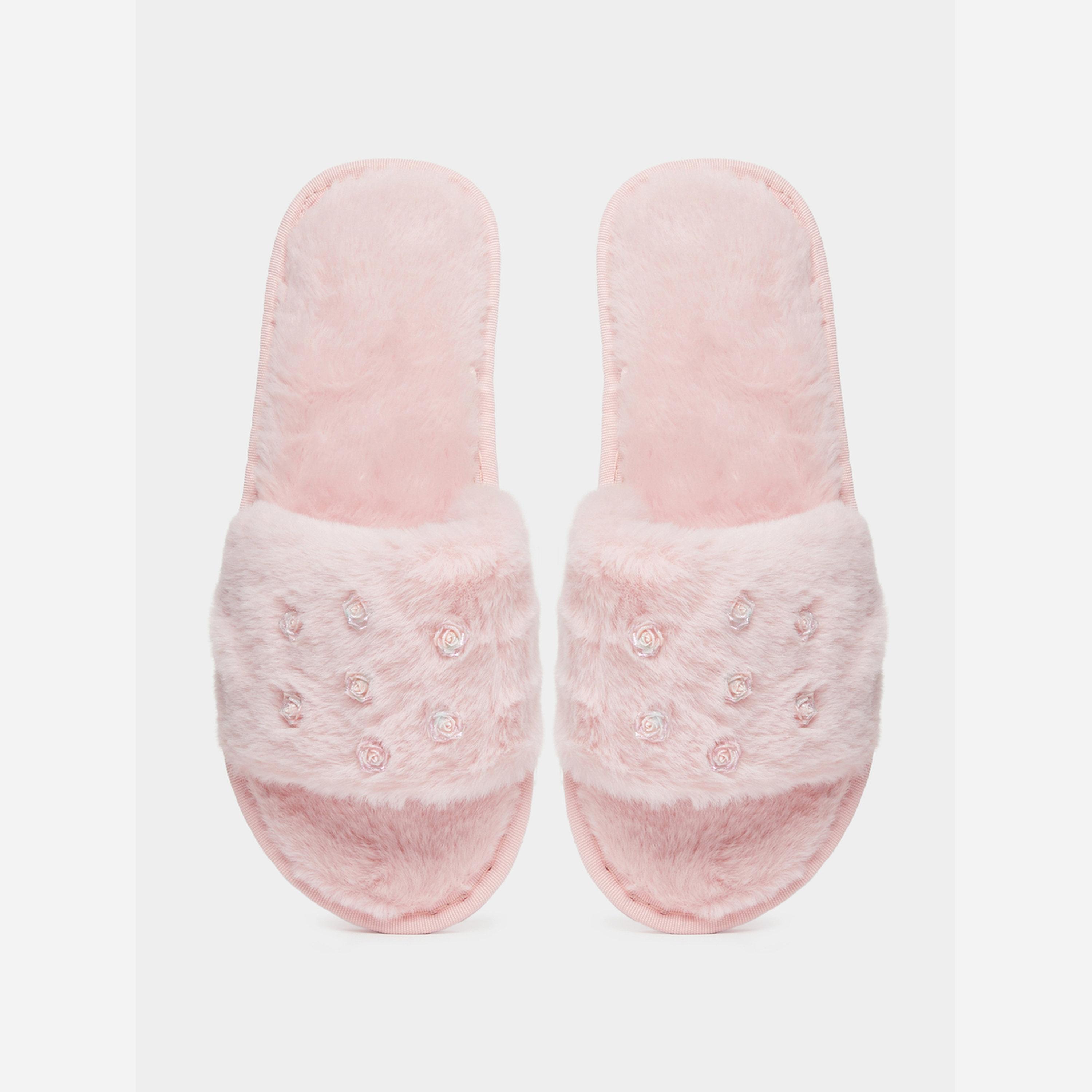Take Two Solid Plush Flower Embellished Slippers-women-shoes-bedroomslippers-image-3